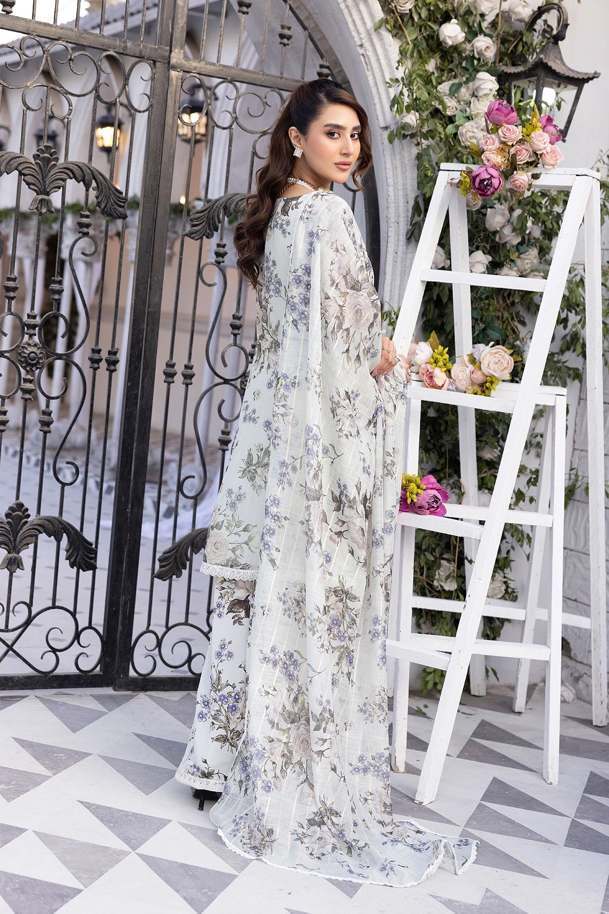 Ethnic Inspired Eid Silk Monal Suit With Sharara Trousers Mint MNRK8