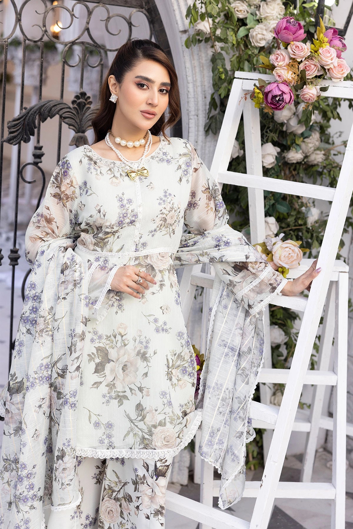 Ethnic Inspired Eid Silk Monal Suit With Sharara Trousers Mint MNRK8