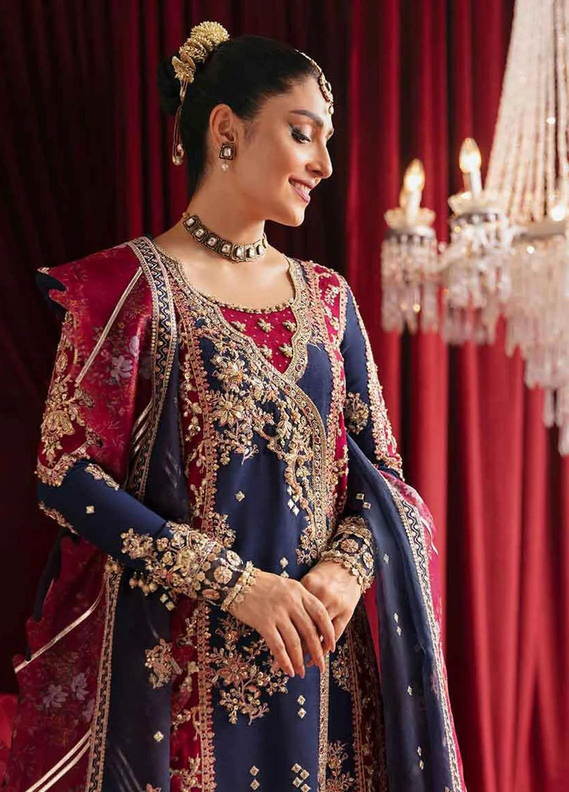 Qalamkar Formal Meharbano Inspired Embroidered 3 Piece Wedding Outfit - Desi Posh
