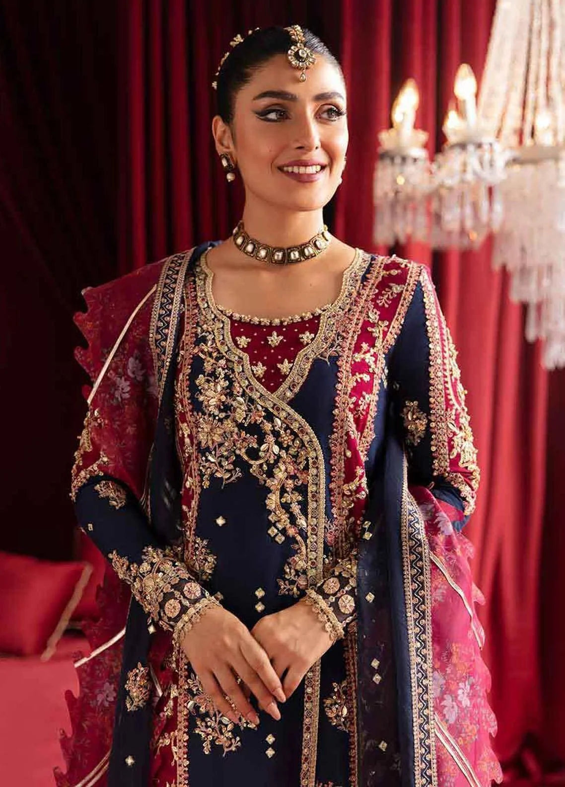 Qalamkar Formal Meharbano Inspired Embroidered 3 Piece Wedding Outfit - Desi Posh