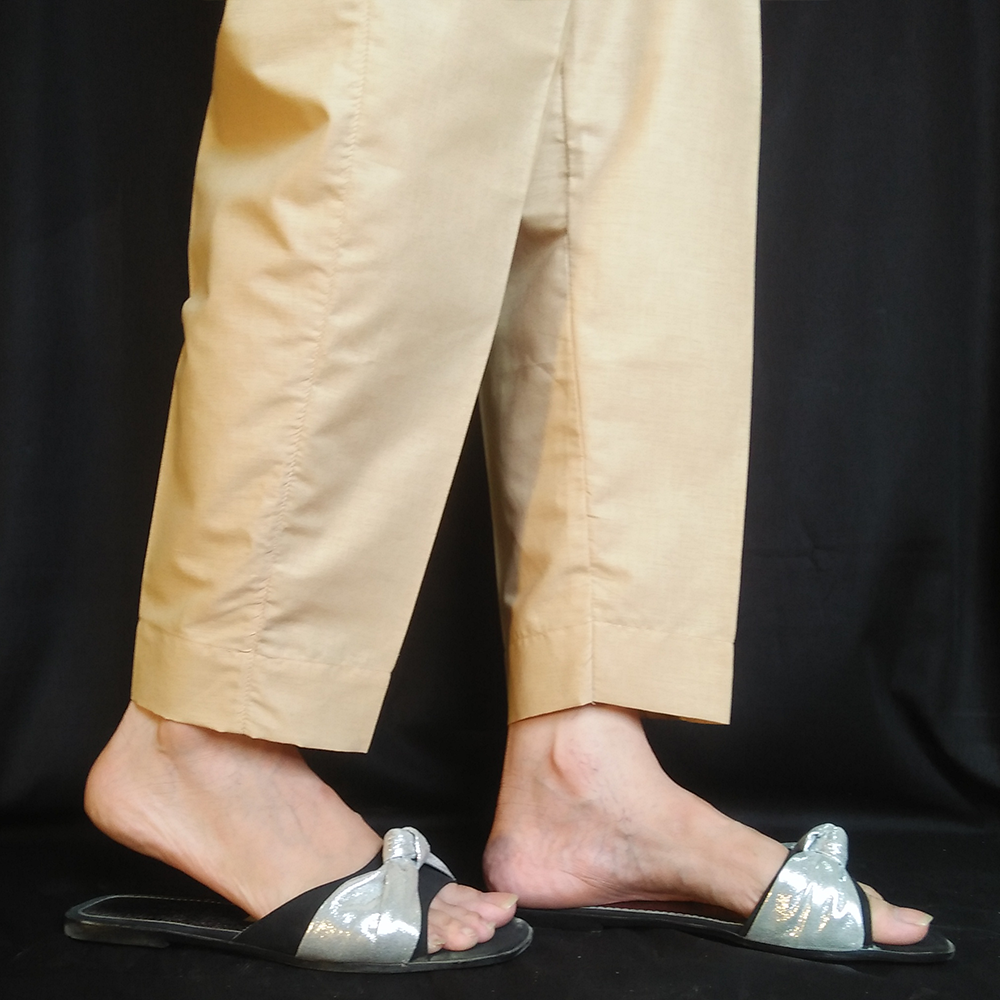 Straight Capri Trousers Plain Beige - Desi Posh
