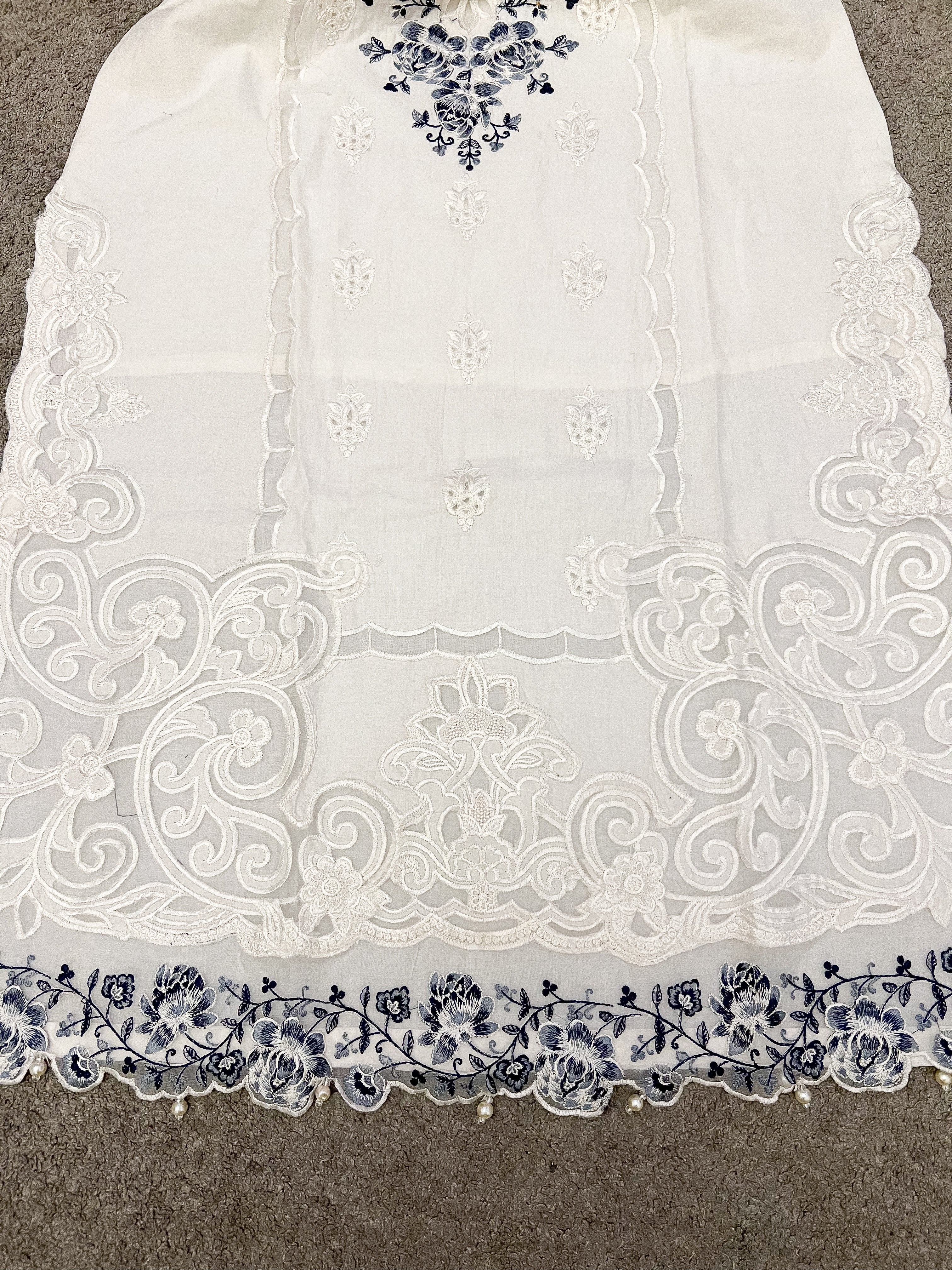 Maria B Inspired Embroidered White 3 Piece Outfit With Net Dupatta - Desi Posh
