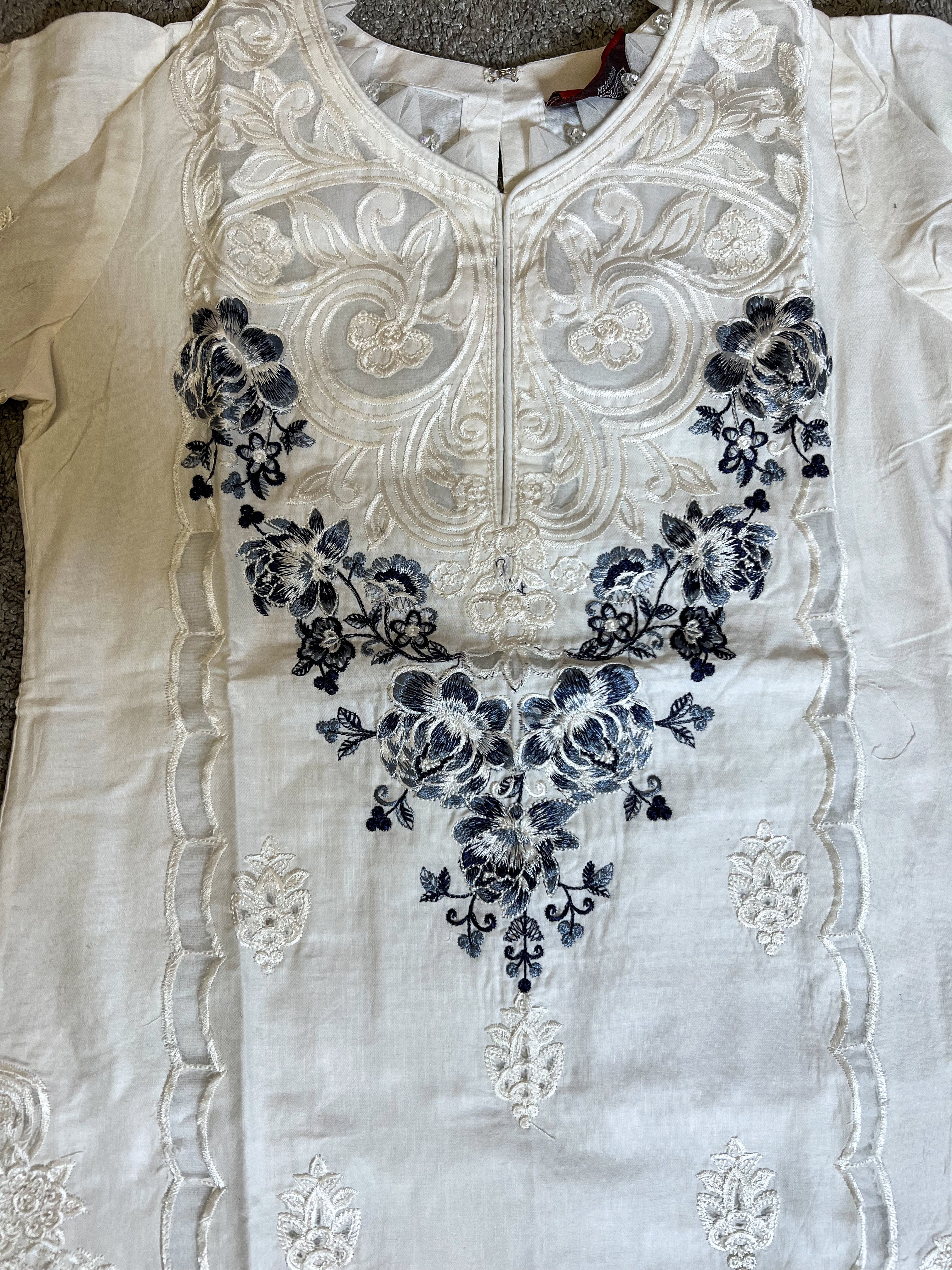 Maria B Inspired Kids Embroidered White 3 Piece Outfit With Net Dupatta - Desi Posh