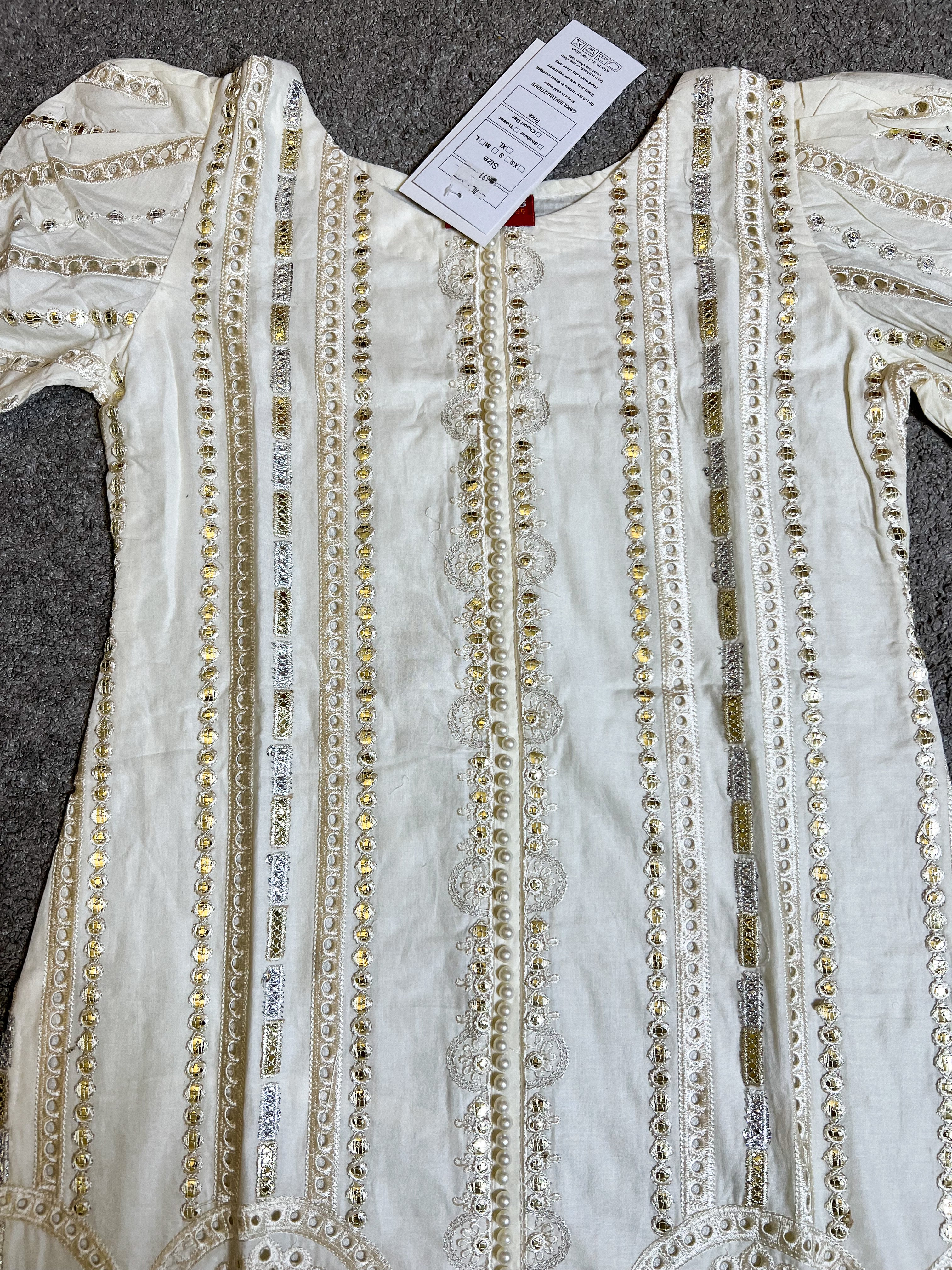 Maria B Inspired Embroidered Long Kameez 3 Piece Lawn Outfit With Net Dupatta - Desi Posh