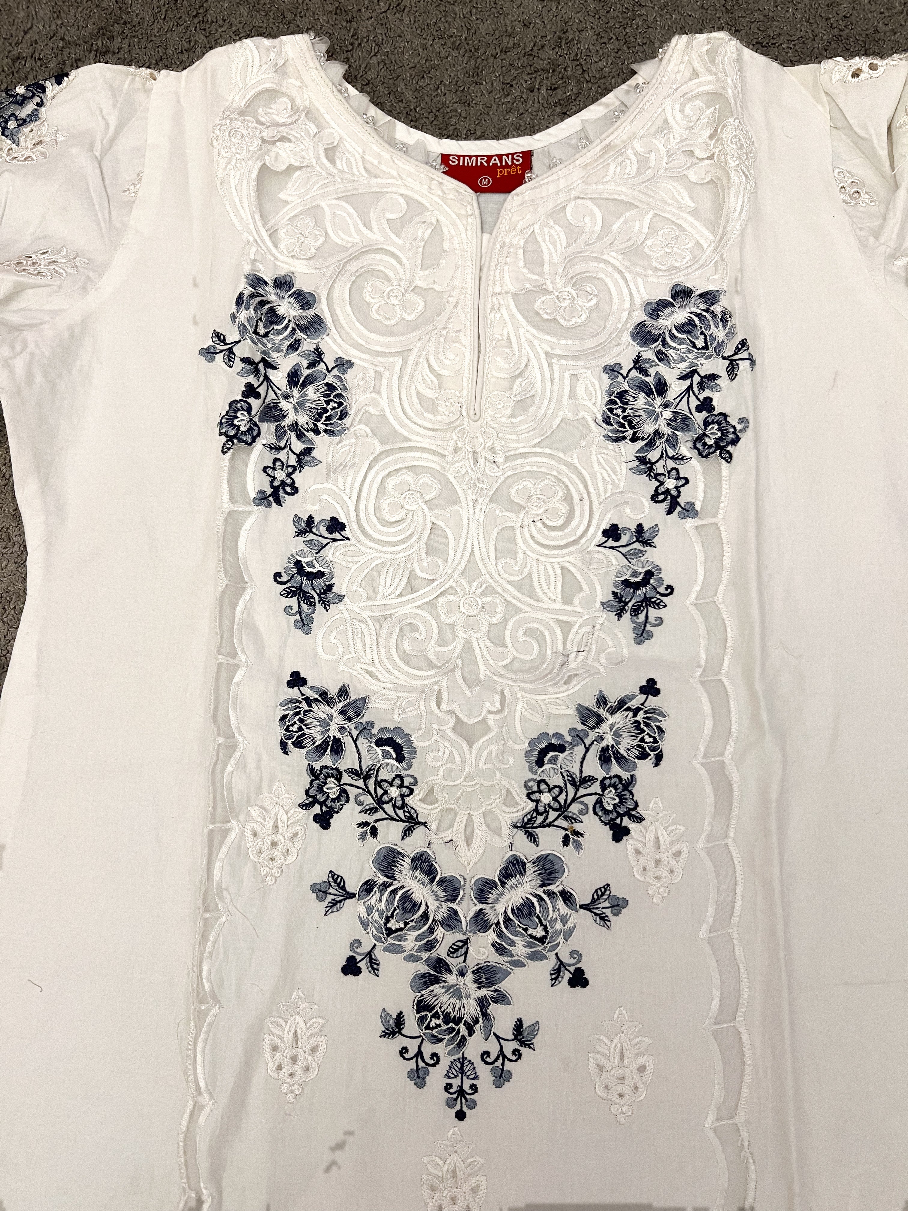 Maria B Inspired Embroidered White 3 Piece Outfit With Net Dupatta - Desi Posh