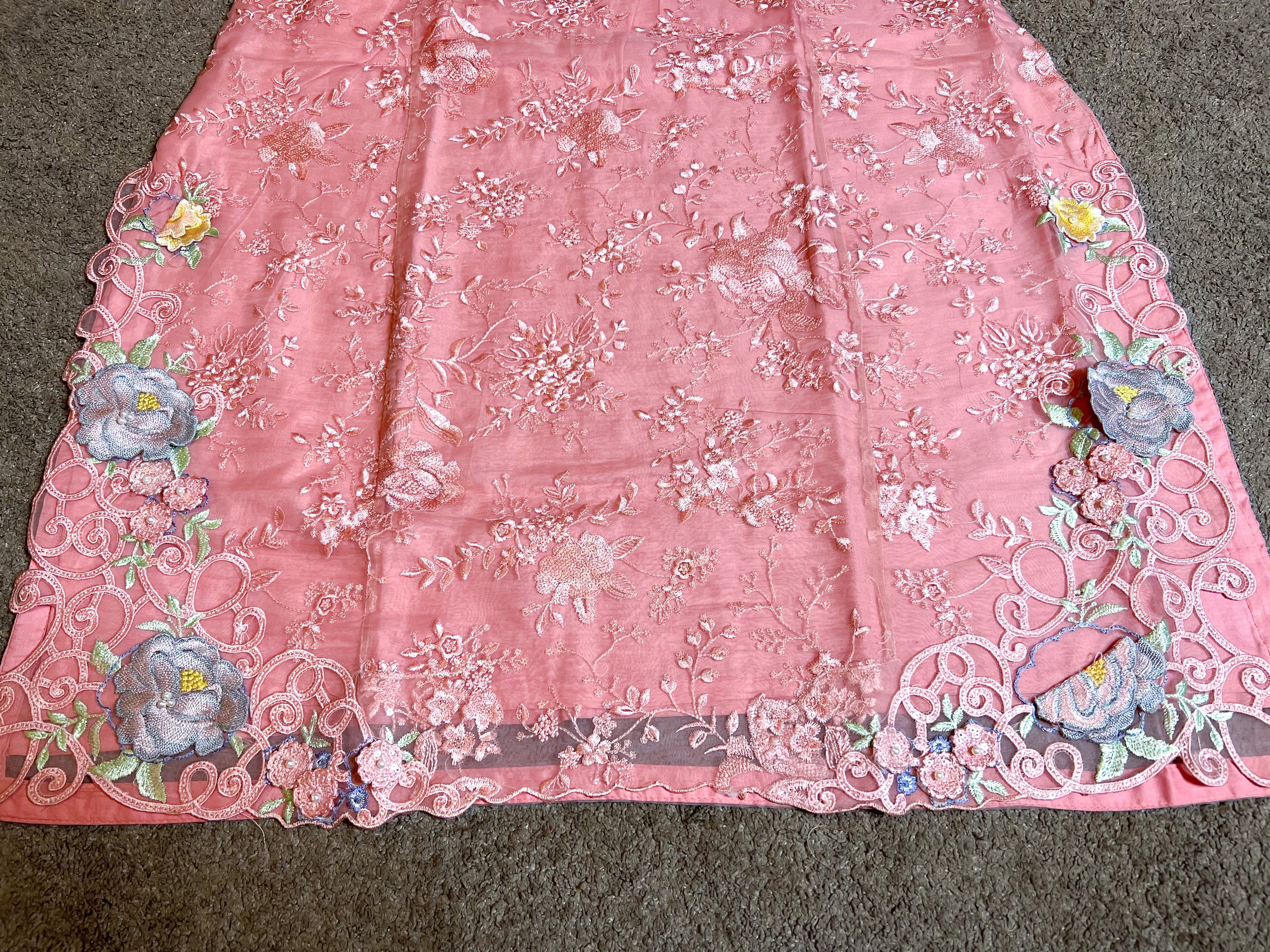 Maria B Inspired Embroidered Pink 3 Piece Outfit With Straight Trousers - Desi Posh