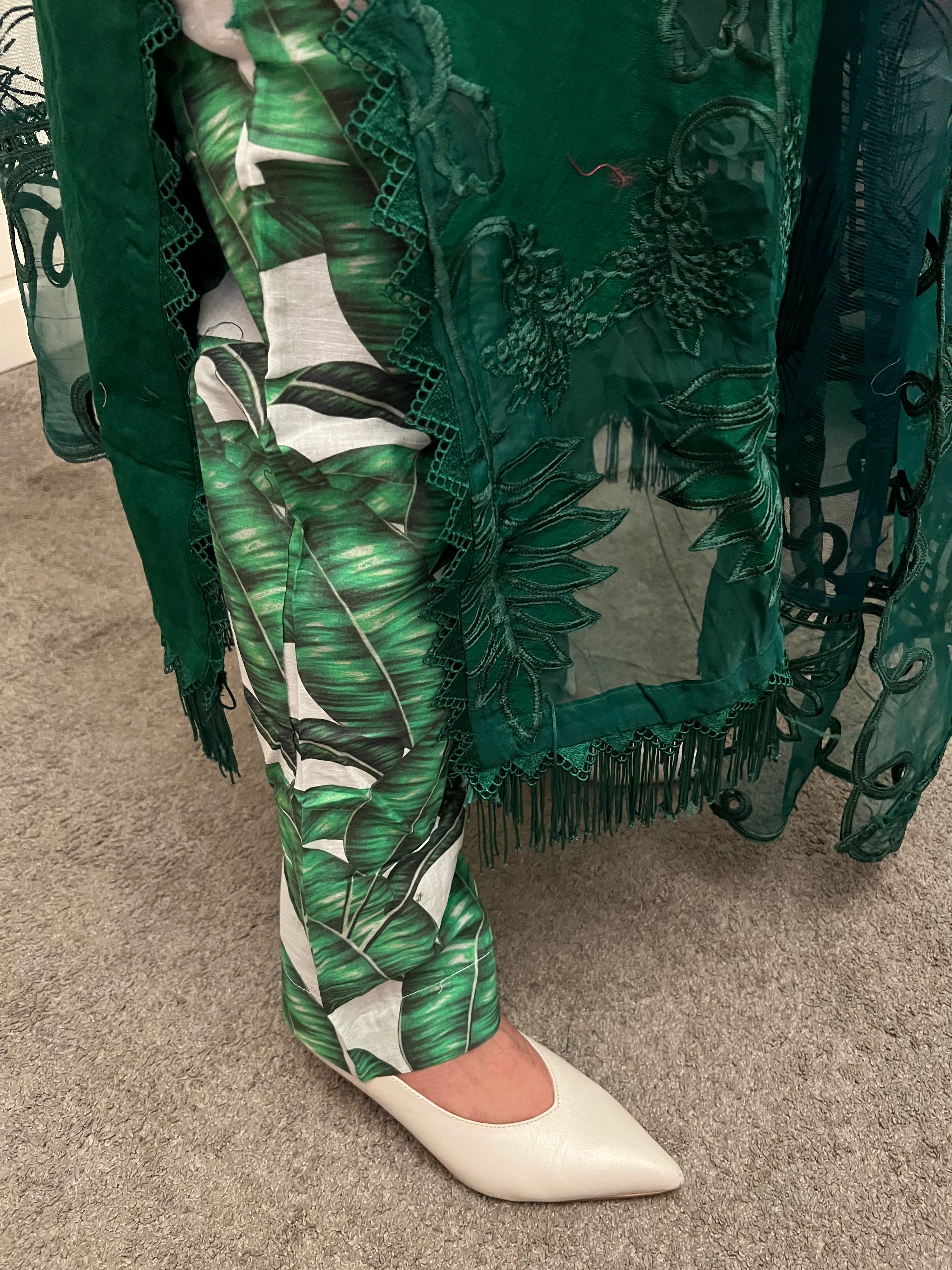 Maria B Inspired Embroidered Lawn Green 3 Piece Outfit With Net Dupatta - Desi Posh