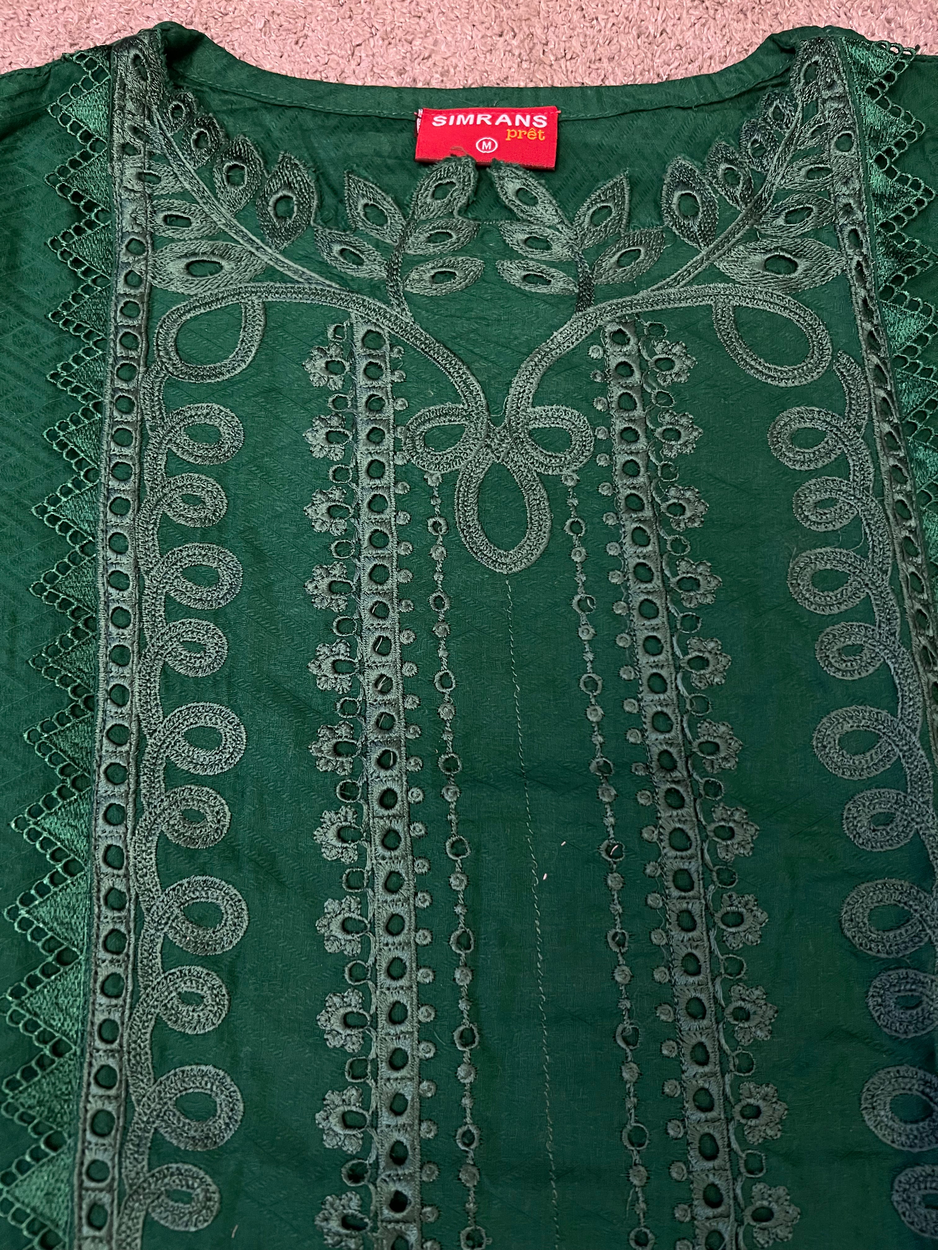 Maria B Inspired Embroidered Lawn Green 3 Piece Outfit With Net Dupatta - Desi Posh