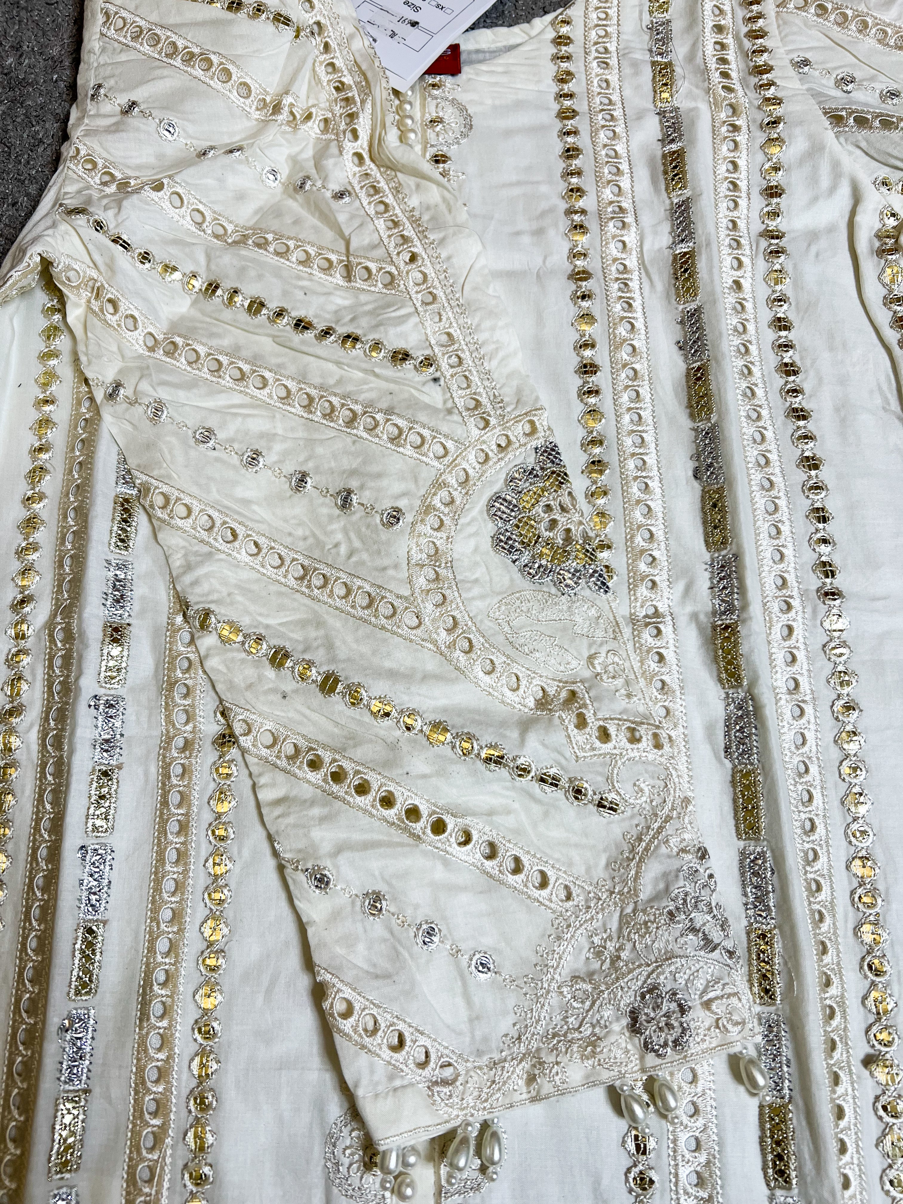 Maria B Inspired Embroidered Long Kameez 3 Piece Lawn Outfit With Net Dupatta - Desi Posh