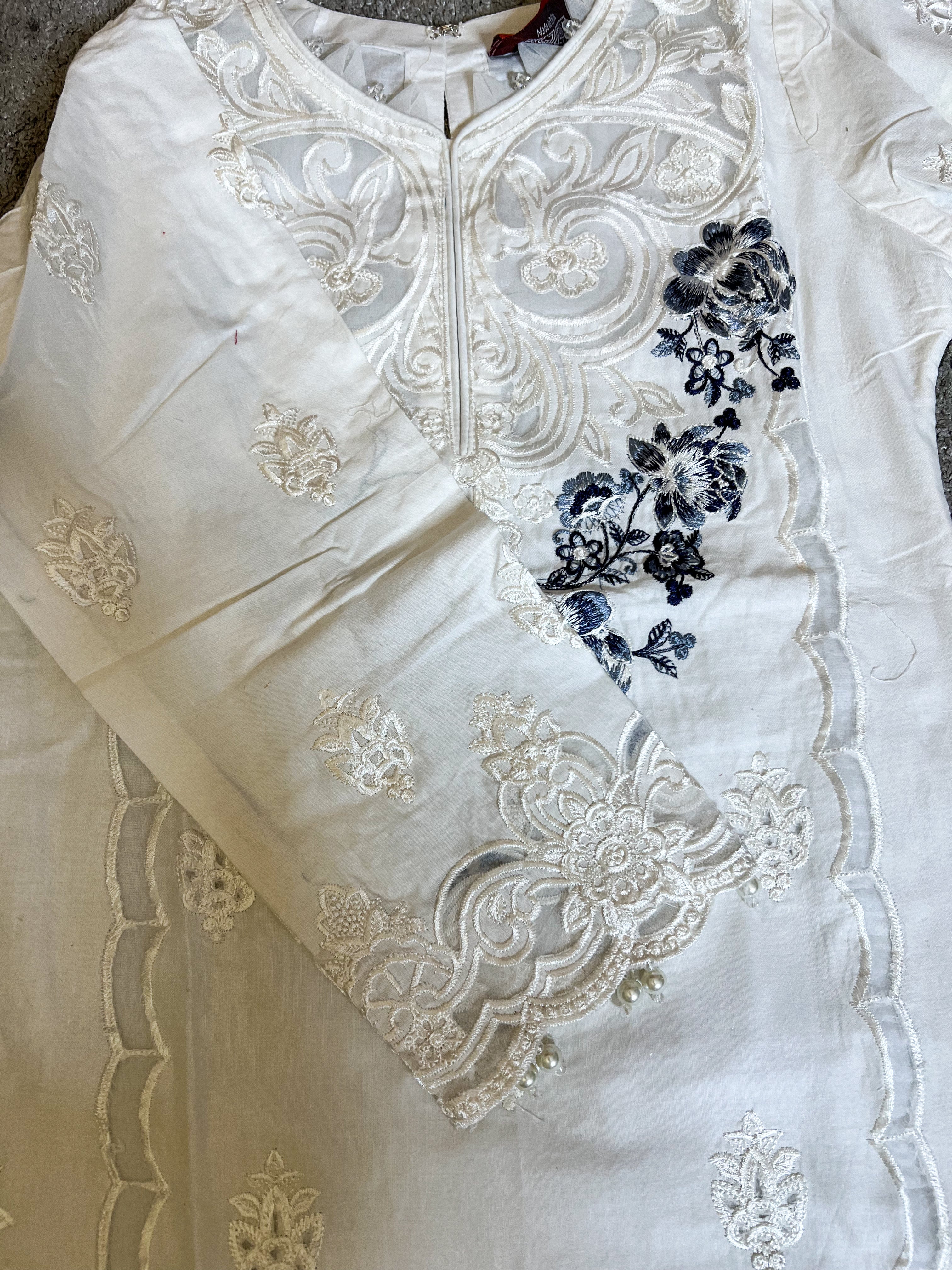Maria B Inspired Kids Embroidered White 3 Piece Outfit With Net Dupatta - Desi Posh