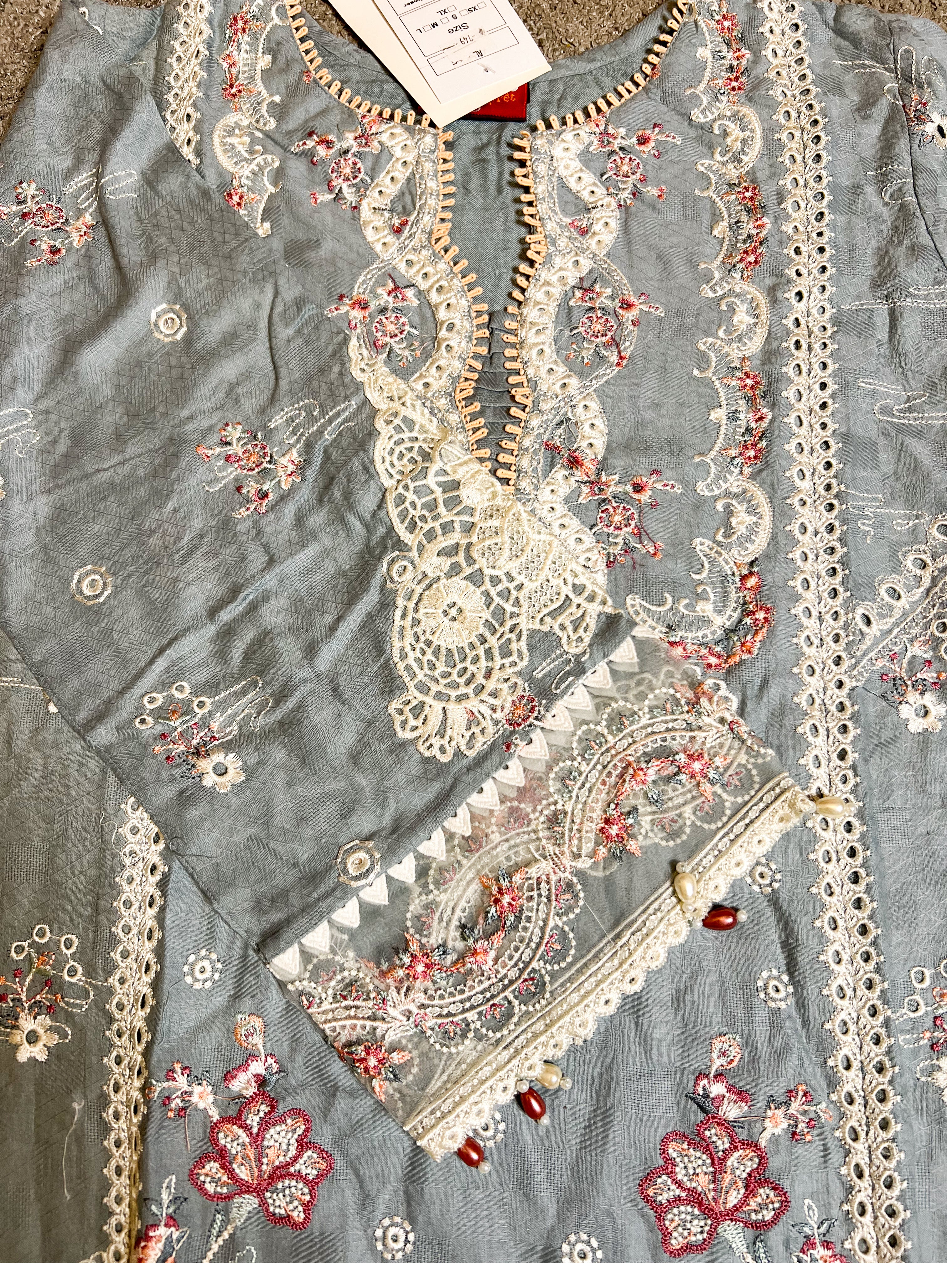 Anaya By Kiran Zunaira Inspired Embroidered Blue 3 Piece Outfit - Desi Posh