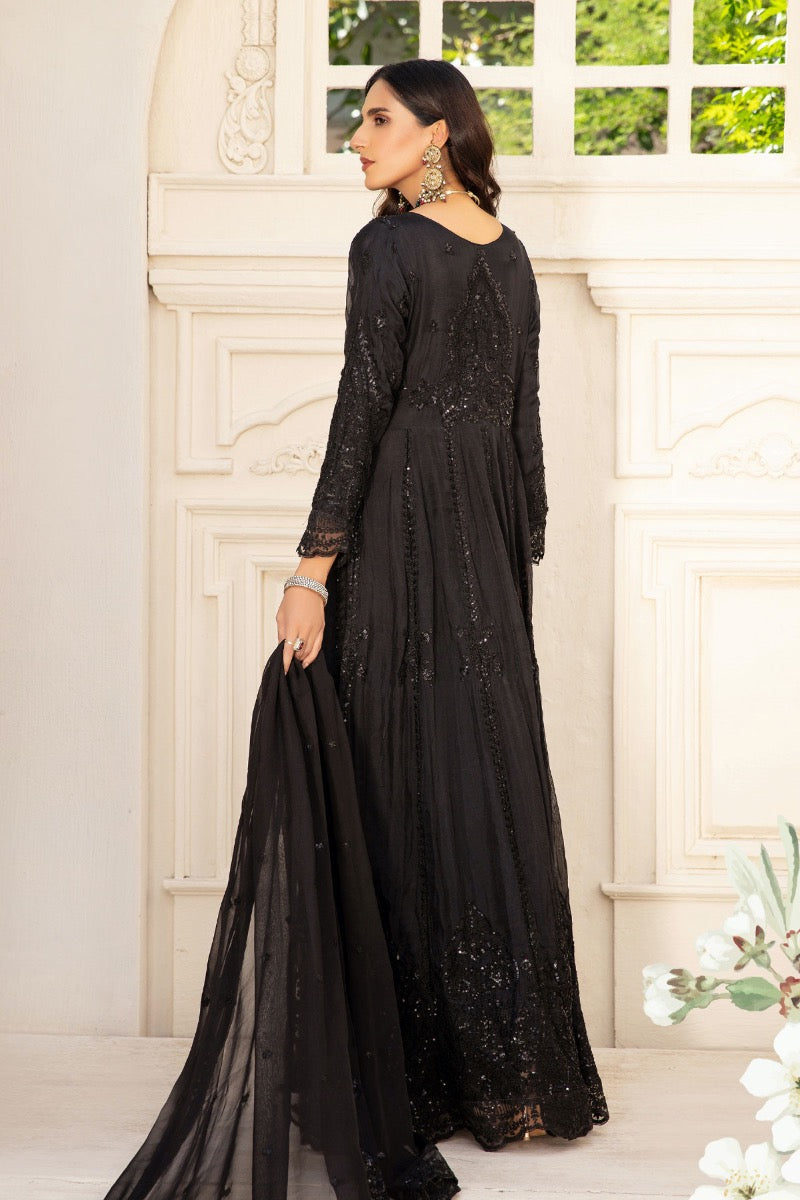Ivana Diamante Detailed Designer Long Chiffon Gown H991 - Desi Posh