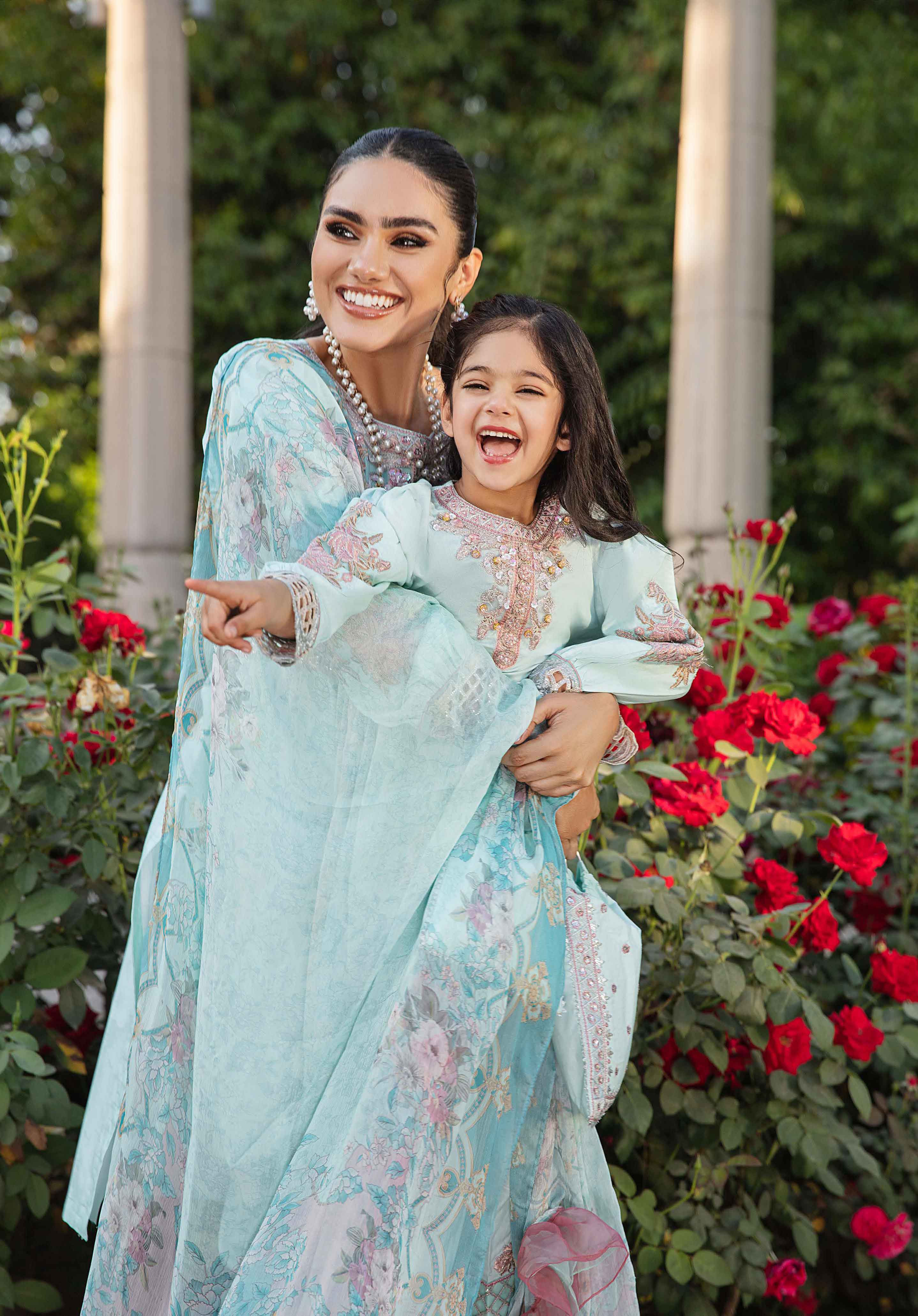 Ivana Girls Mummy & Me Eid Lawn Light Mint Outfit With Clutch Bag