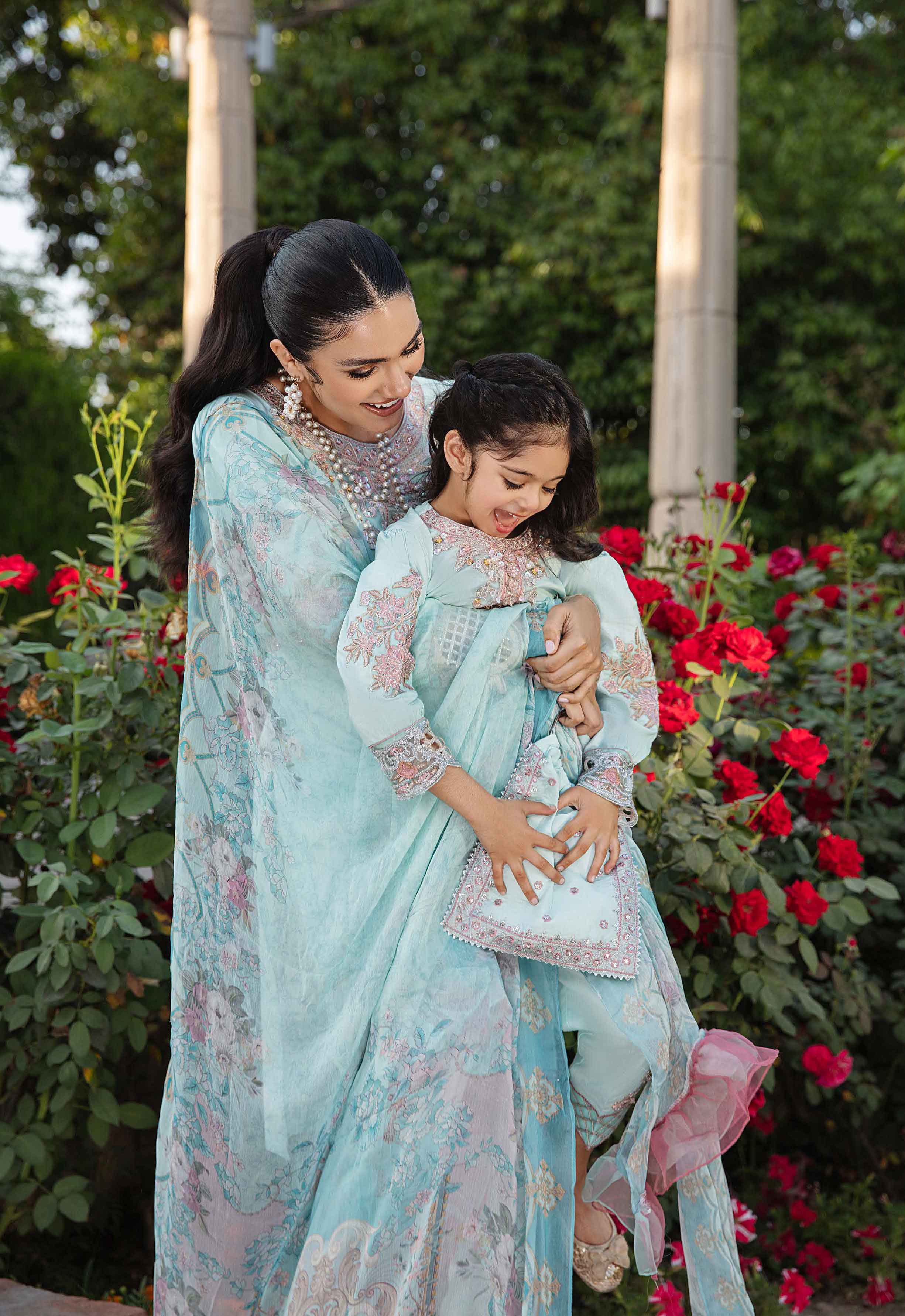 Ivana Girls Mummy & Me Eid Lawn Light Mint Outfit With Clutch Bag DesiPosh