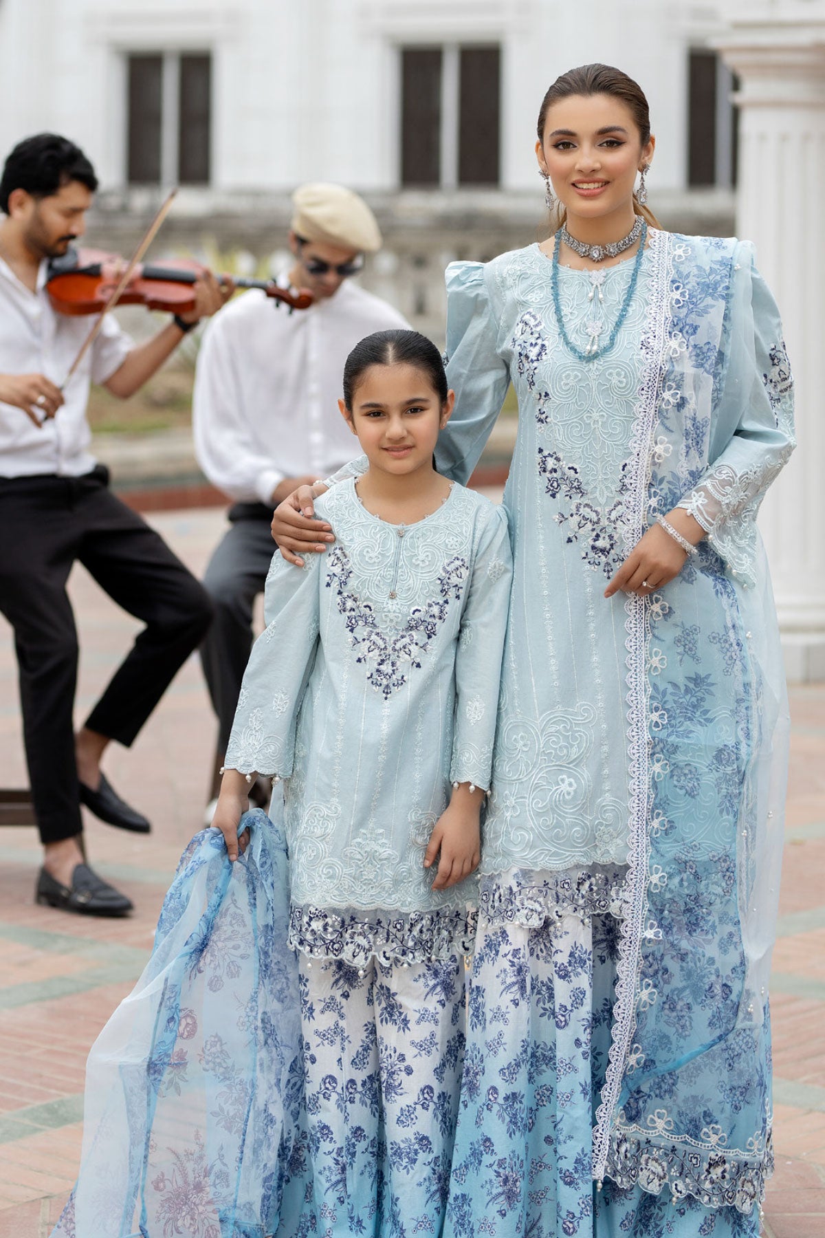 Maria B Inspired Mummy & Me Girls Eid Outfit With Net Dupatta SL813K - Desi Posh