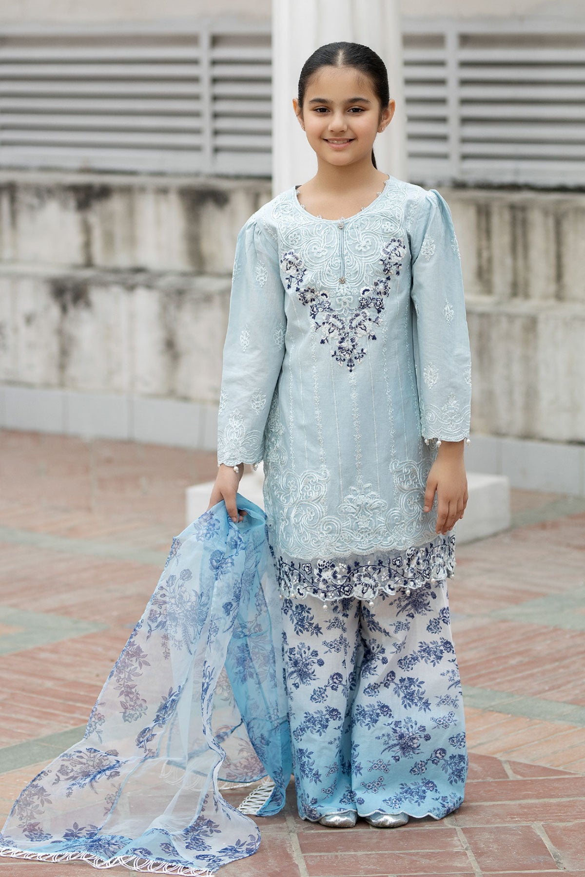 Maria B Inspired Mummy & Me Girls Eid Outfit With Net Dupatta SL813K - Desi Posh