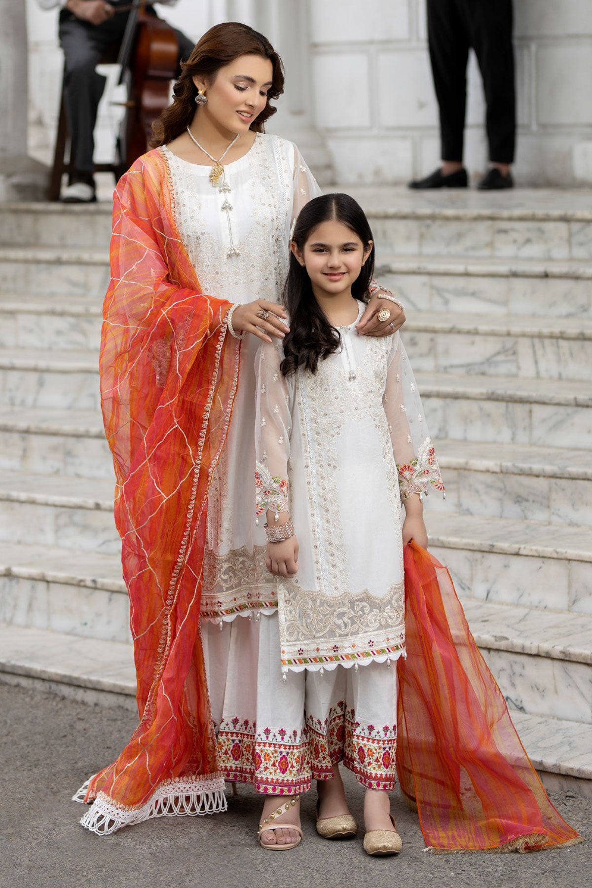 Maria B Inspired Mummy & Me Girls Eid Outfit With Net Dupatta SL814K - Desi Posh