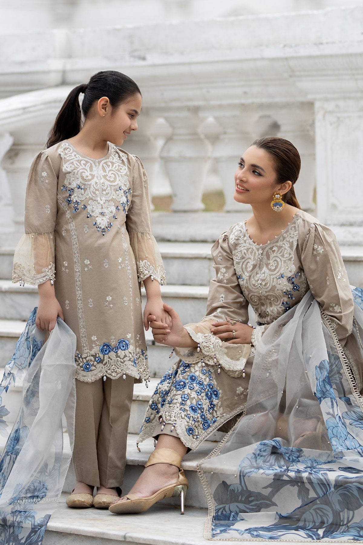 Maria B Inspired Mummy & Me Girls Eid Outfit With Net Dupatta SL816K - Desi Posh
