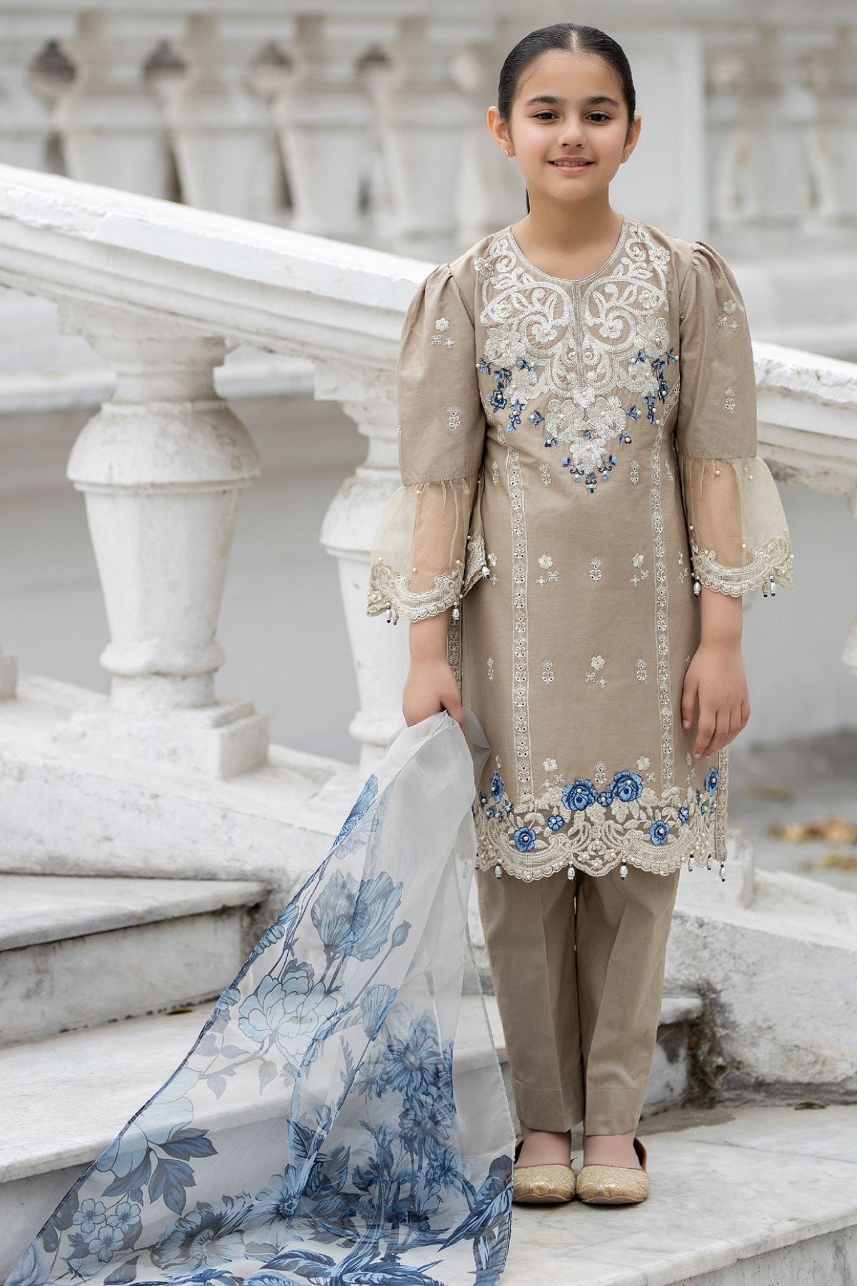 Maria B Inspired Mummy & Me Girls Eid Outfit With Net Dupatta SL816K - Desi Posh