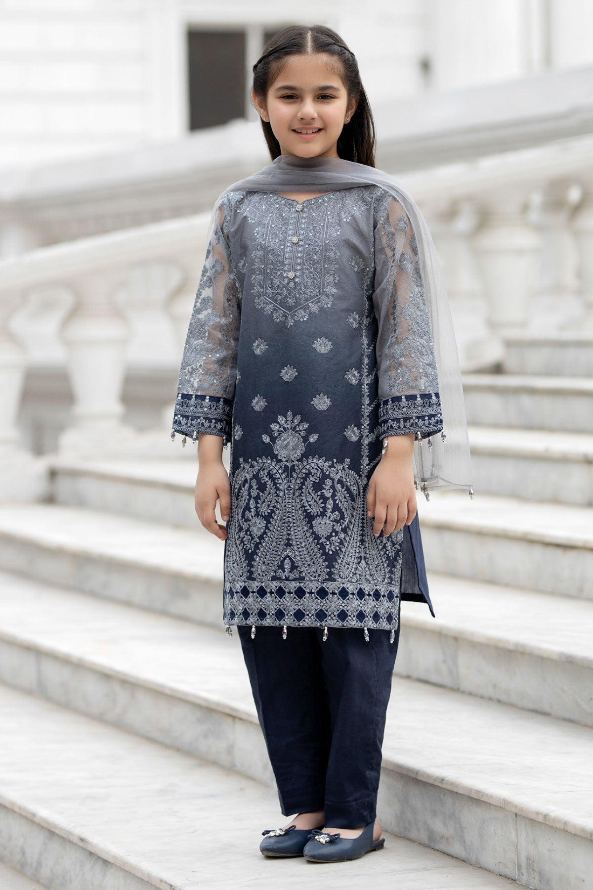 Maria B Inspired Mummy & Me Girls Eid Outfit With Net Dupatta SL817K - Desi Posh