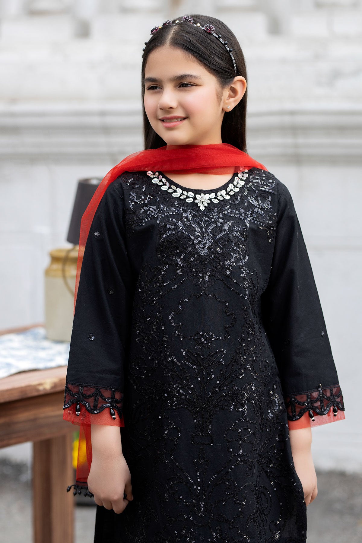 Maria B Inspired Mummy & Me Girls Eid Outfit With Net Dupatta SL824K - Desi Posh