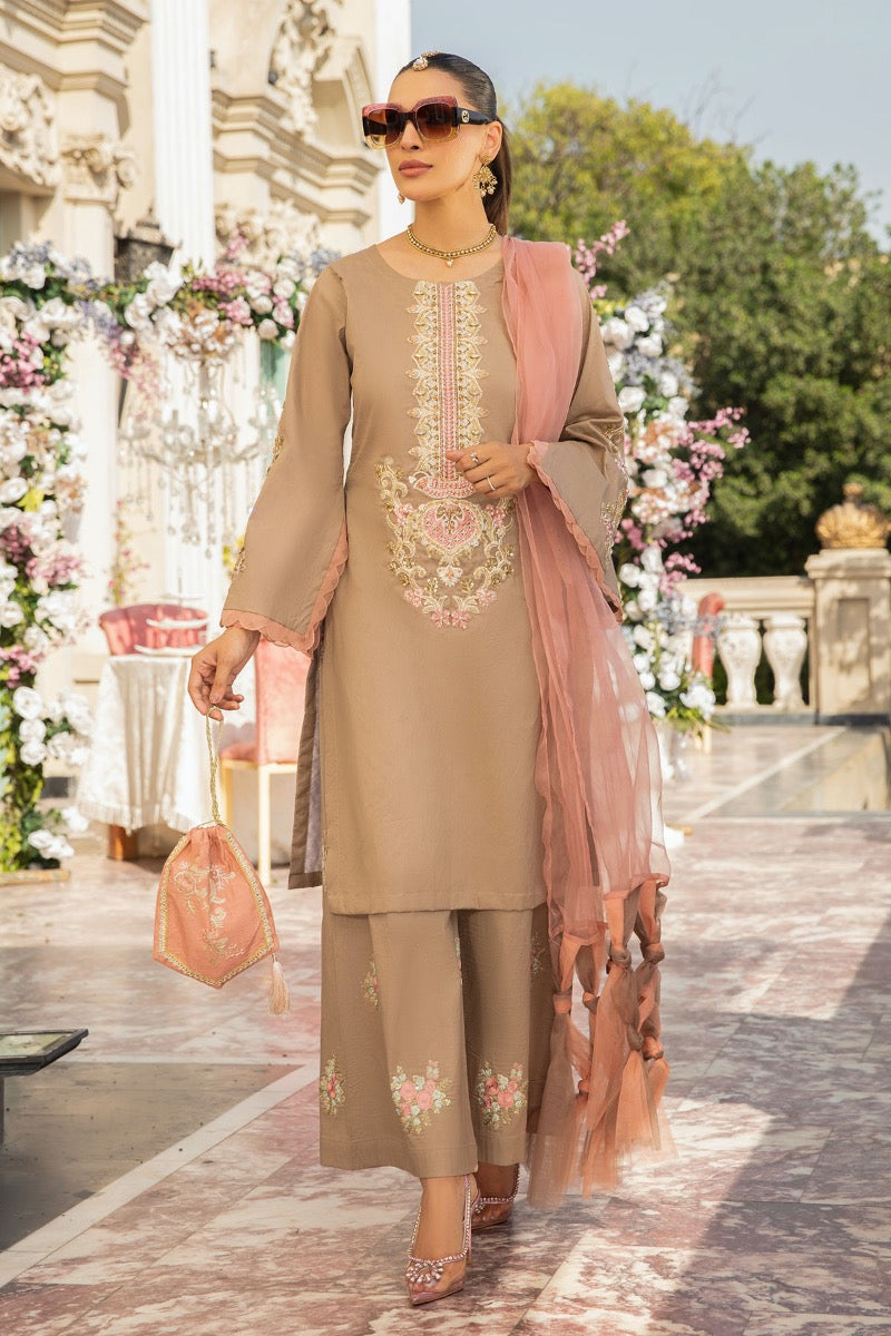 Ivana Luxury Cotton Ladies Khaki Palazzo Outfit 2370 - Desi Posh