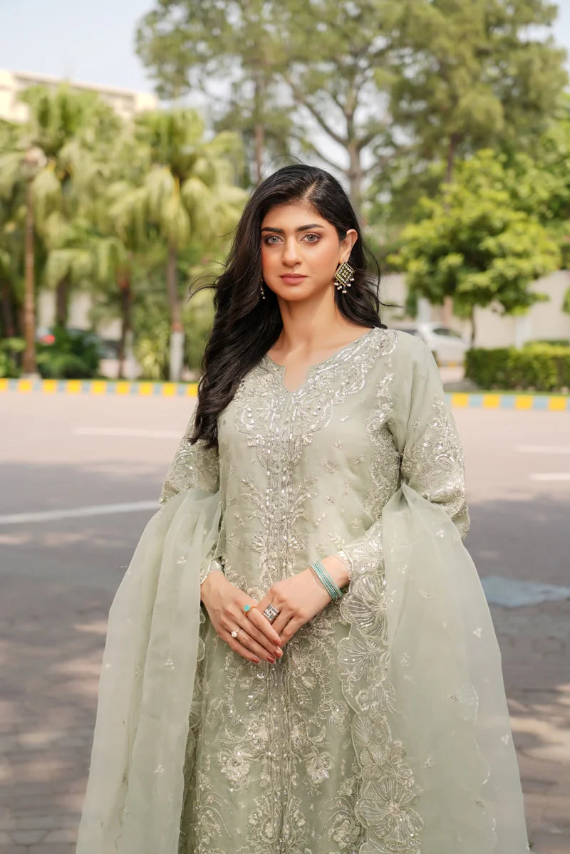sage green pakistani wedding dress Lush – Embroidered Organza Outfit bridal sage green pakistani dress