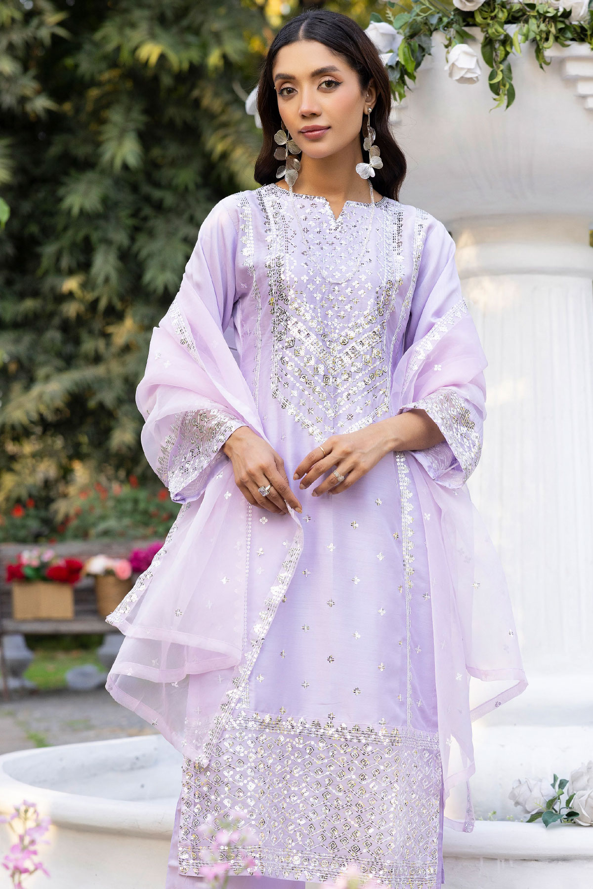 Sapphire inspired Viscose Silk 3 Piece Lilac Party Outfit - Desi Posh