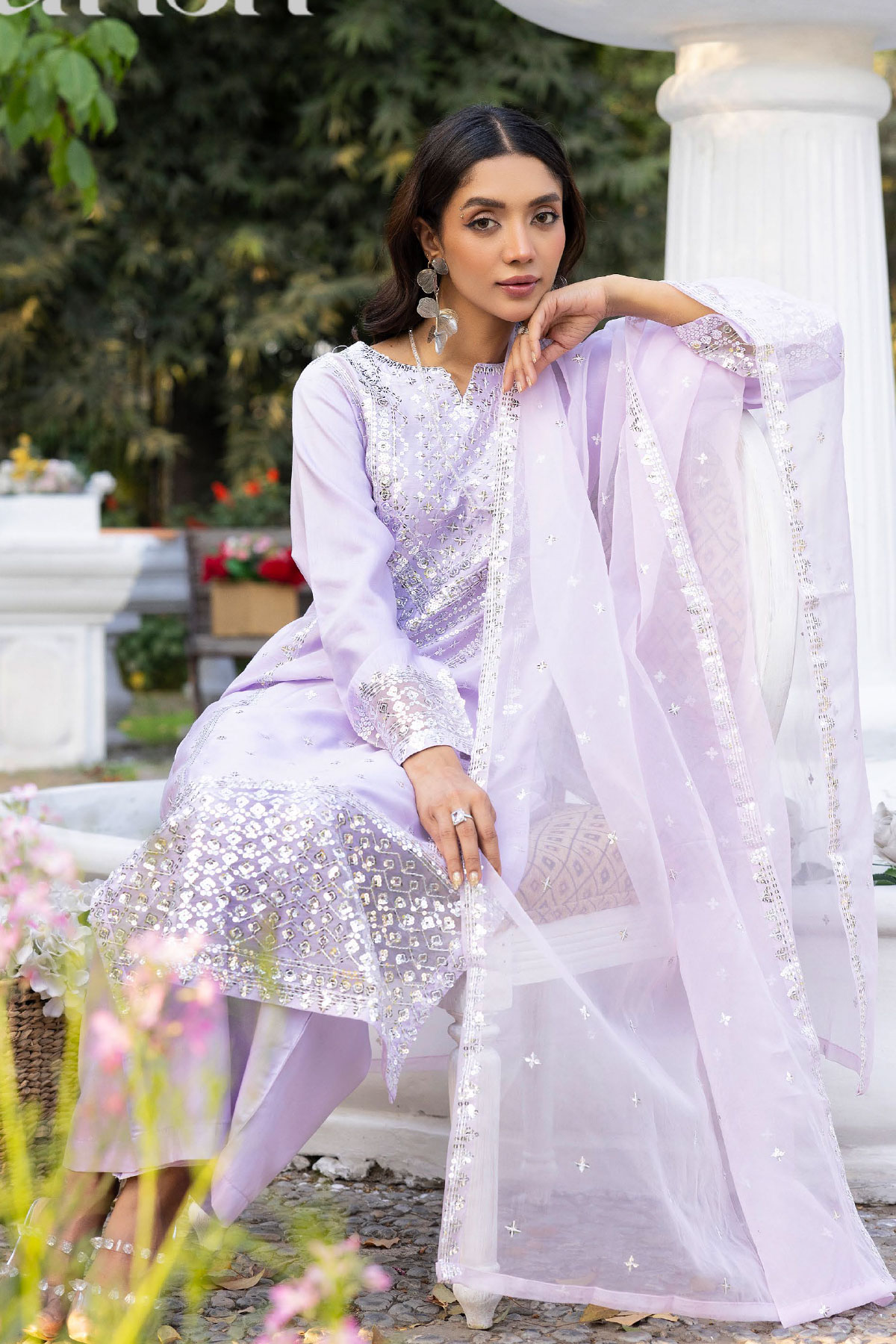 Sapphire inspired Viscose Silk 3 Piece Lilac Party Outfit - Desi Posh