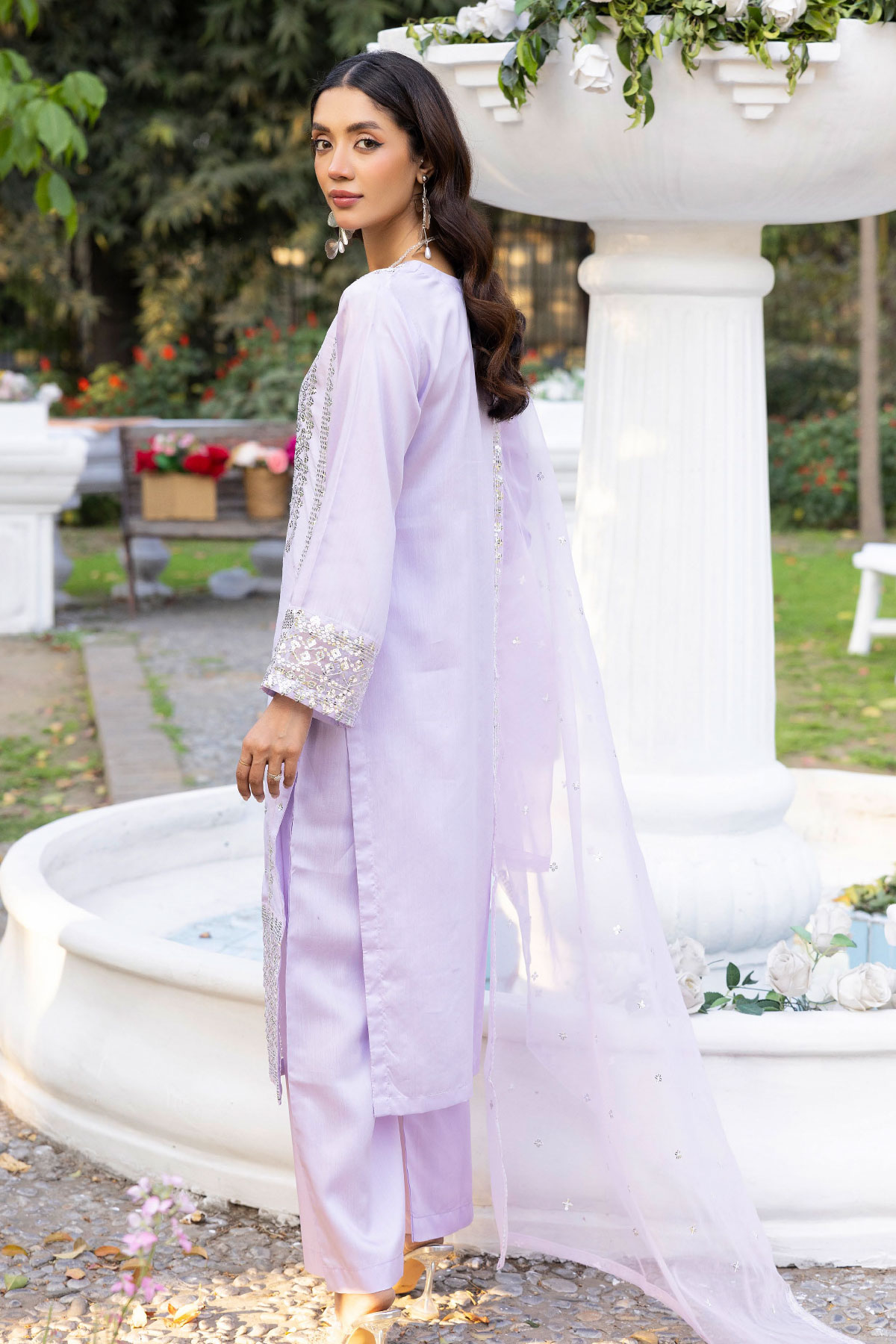 Sapphire inspired Viscose Silk 3 Piece Lilac Party Outfit - Desi Posh