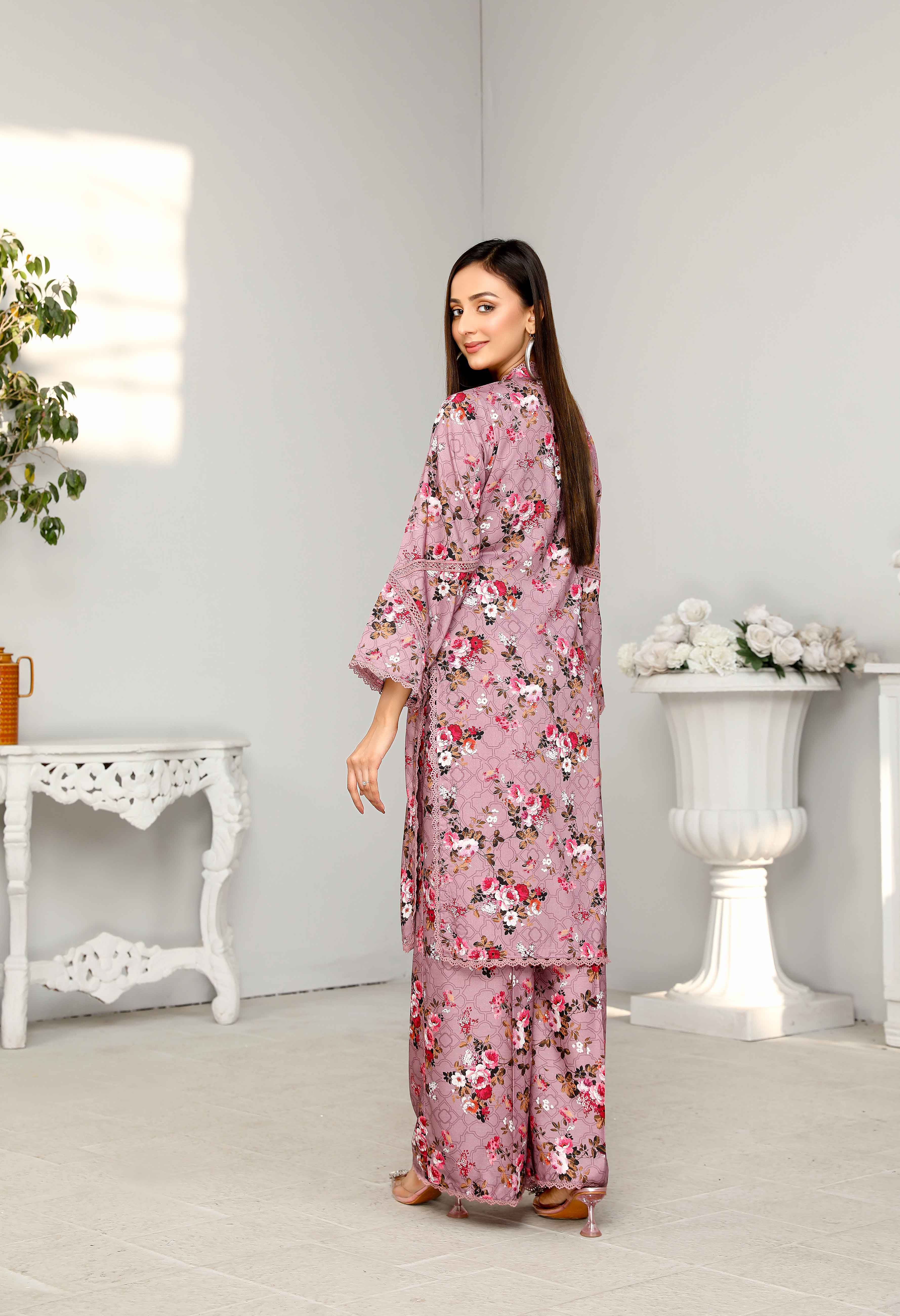 Flora Printed 3 Piece Winter Linen Palazzo Suit Al15 - Desi Posh