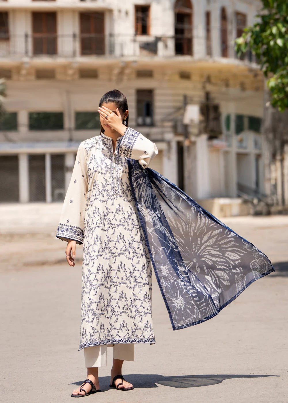 Muharram New Year Collection Cream 3 Piece Embroidered Lawn Suit