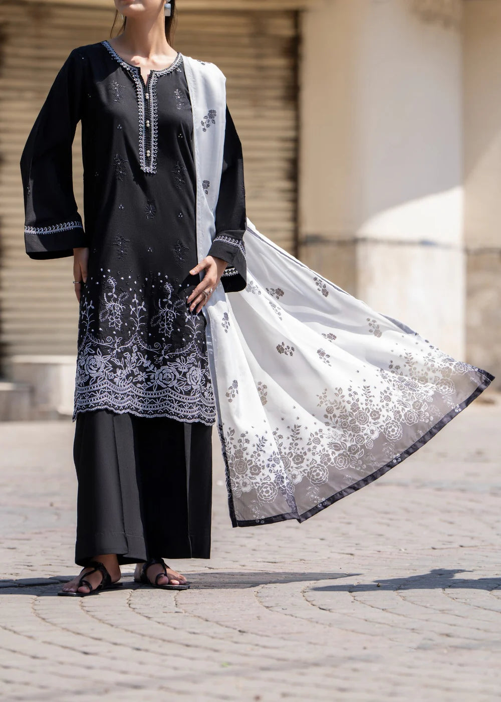 Muharram New Year Collection Black 3 Piece Embroidered Lawn Palazzo Suit