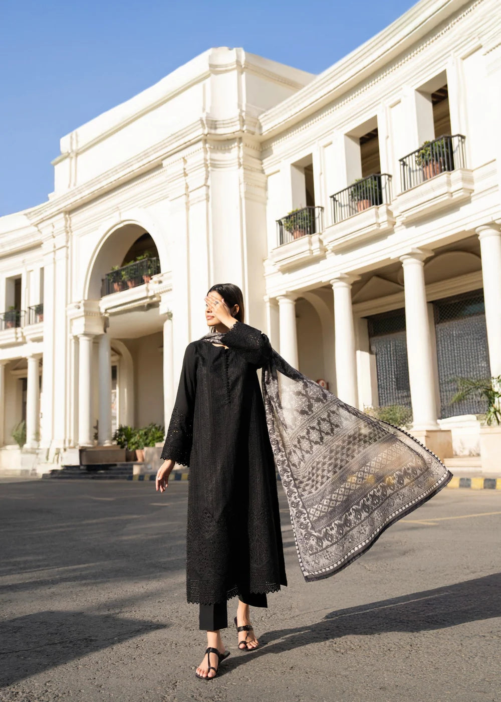 Muharram New Year Collection Black 3 Piece Chikan Kari Embroidered Lawn Suit - Desi Posh