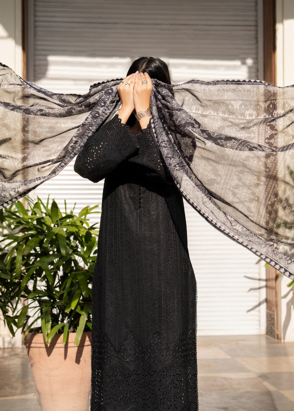 Muharram New Year Collection Black 3 Piece Chikan Kari Embroidered Lawn Suit - Desi Posh