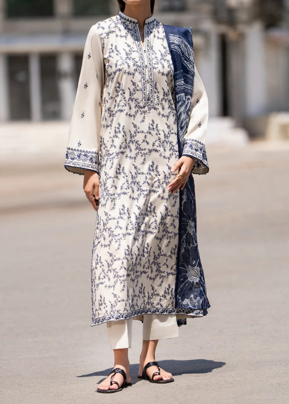 Muharram New Year Collection Cream 3 Piece Embroidered Lawn Suit