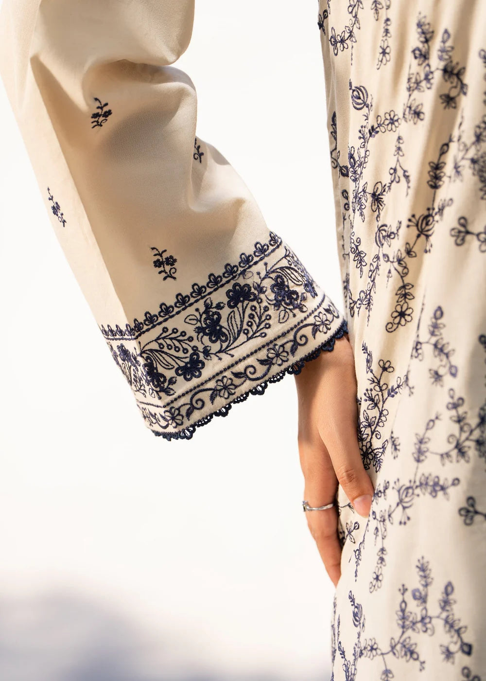 Muharram New Year Collection Cream 3 Piece Embroidered Lawn Suit