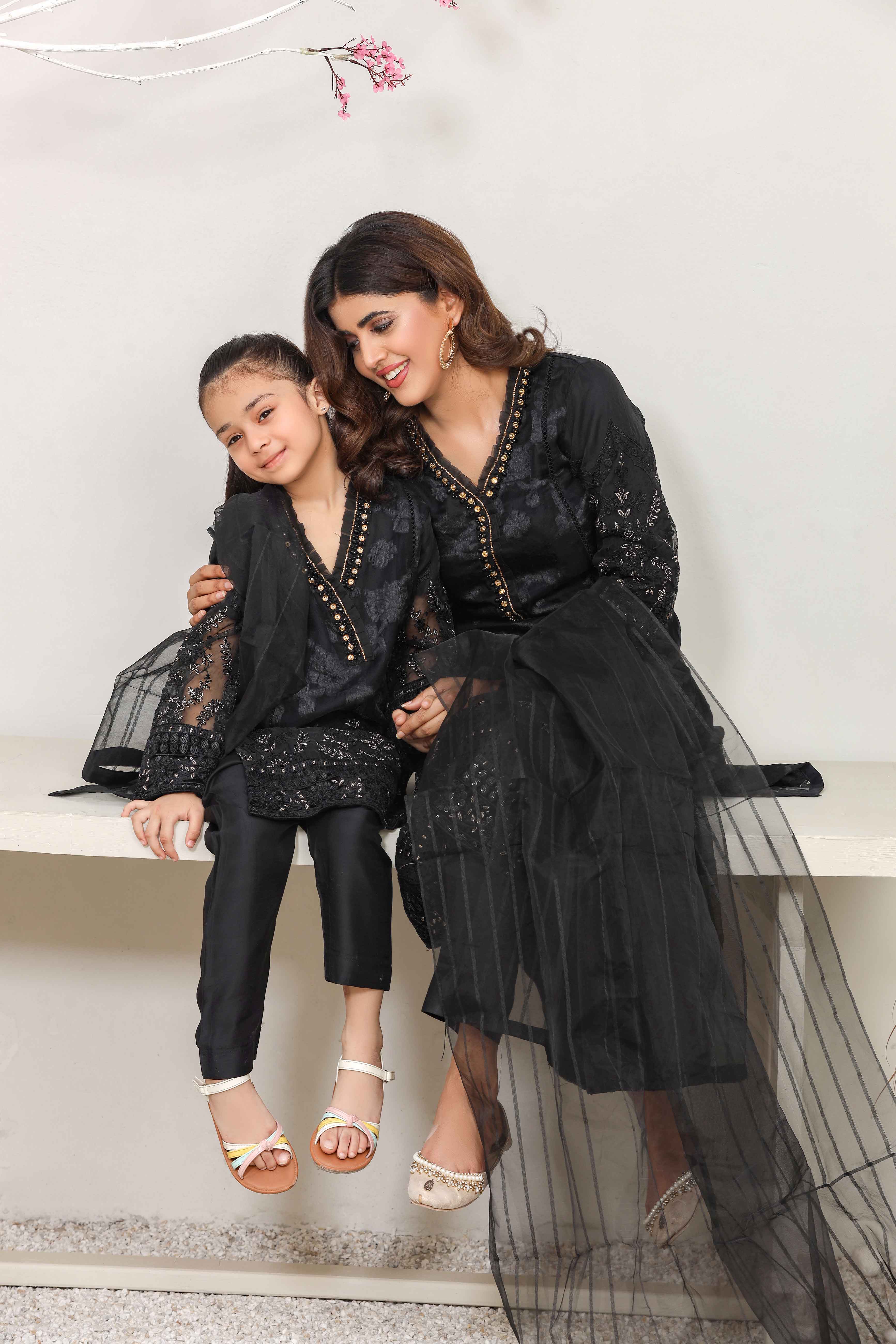 F-Brosia Ladies Black Mummy & Me Outfit - Desi Posh