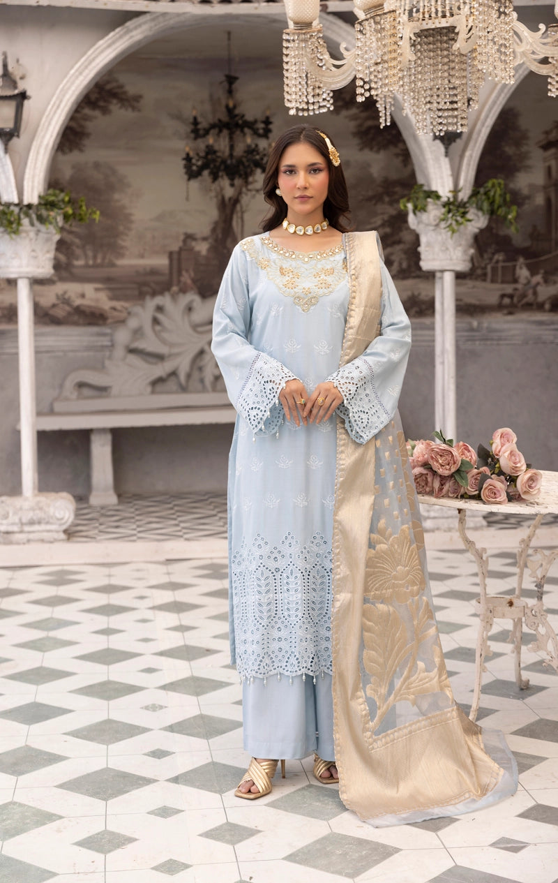Ice Blue Chikankari Eid Outfit