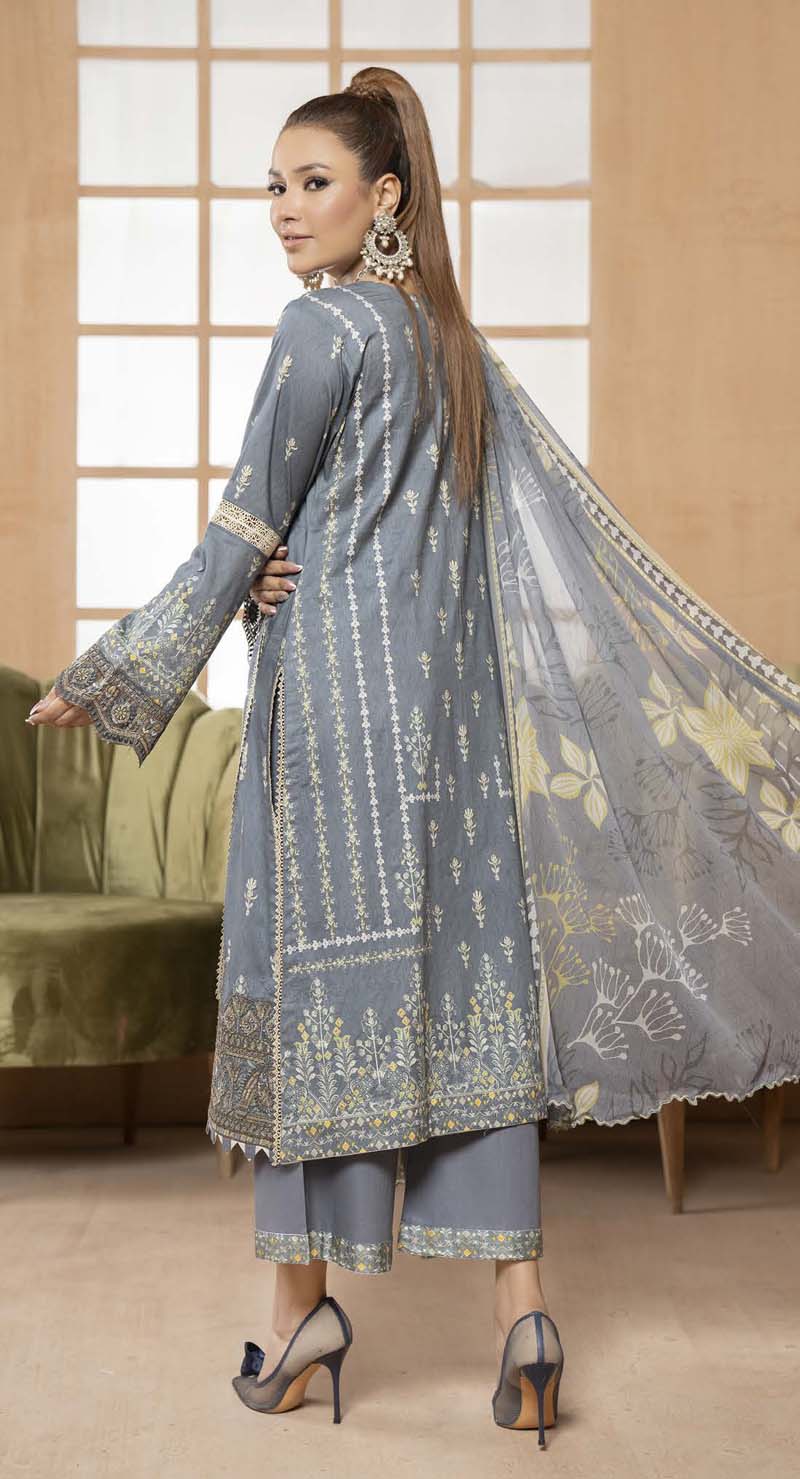 Munira Embroidered Lawn Outfit with Chiffon Dupatta MSL02 - Desi Posh