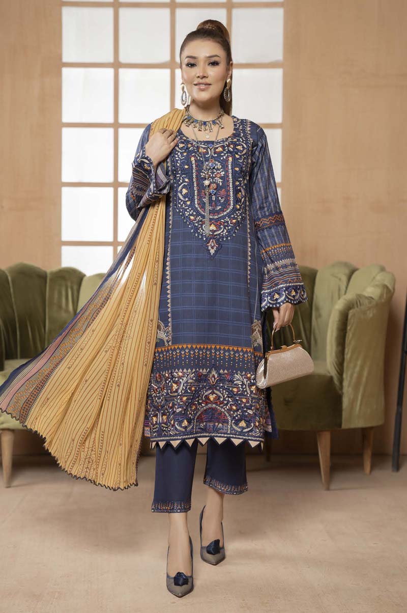 Munira Embroidered Lawn Outfit with Chiffon Dupatta MSL03 - Desi Posh