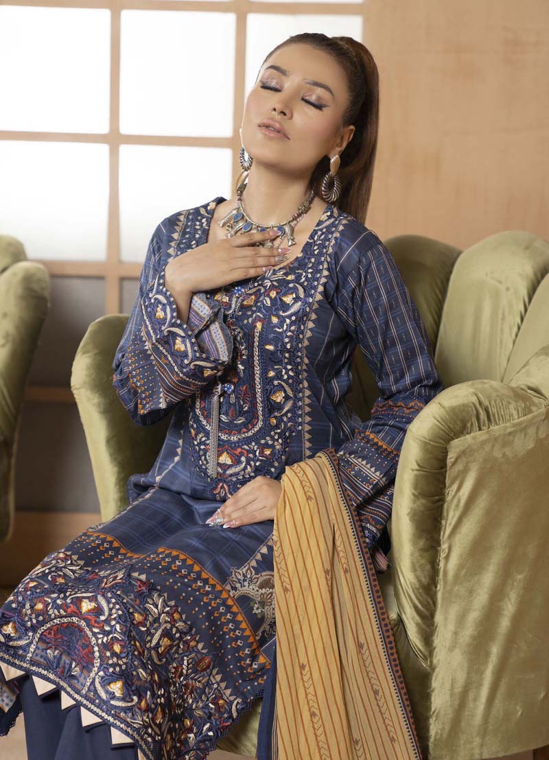 Munira Embroidered Lawn Outfit with Chiffon Dupatta MSL03 - Desi Posh