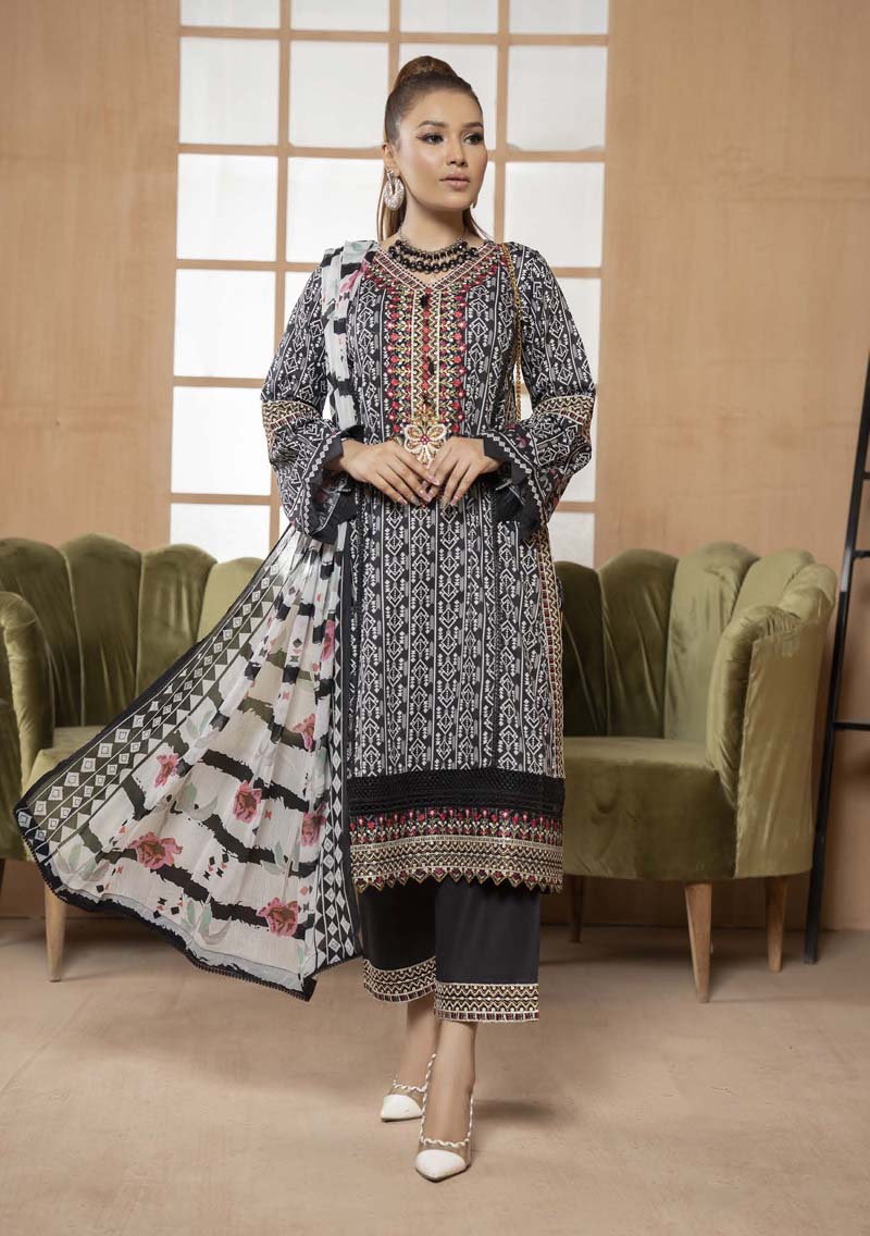 Munira Embroidered Lawn Outfit with Chiffon Dupatta MSL04 - Desi Posh
