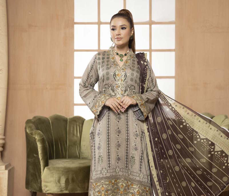 Munira Embroidered Lawn Outfit with Chiffon Dupatta MSL05 - Desi Posh