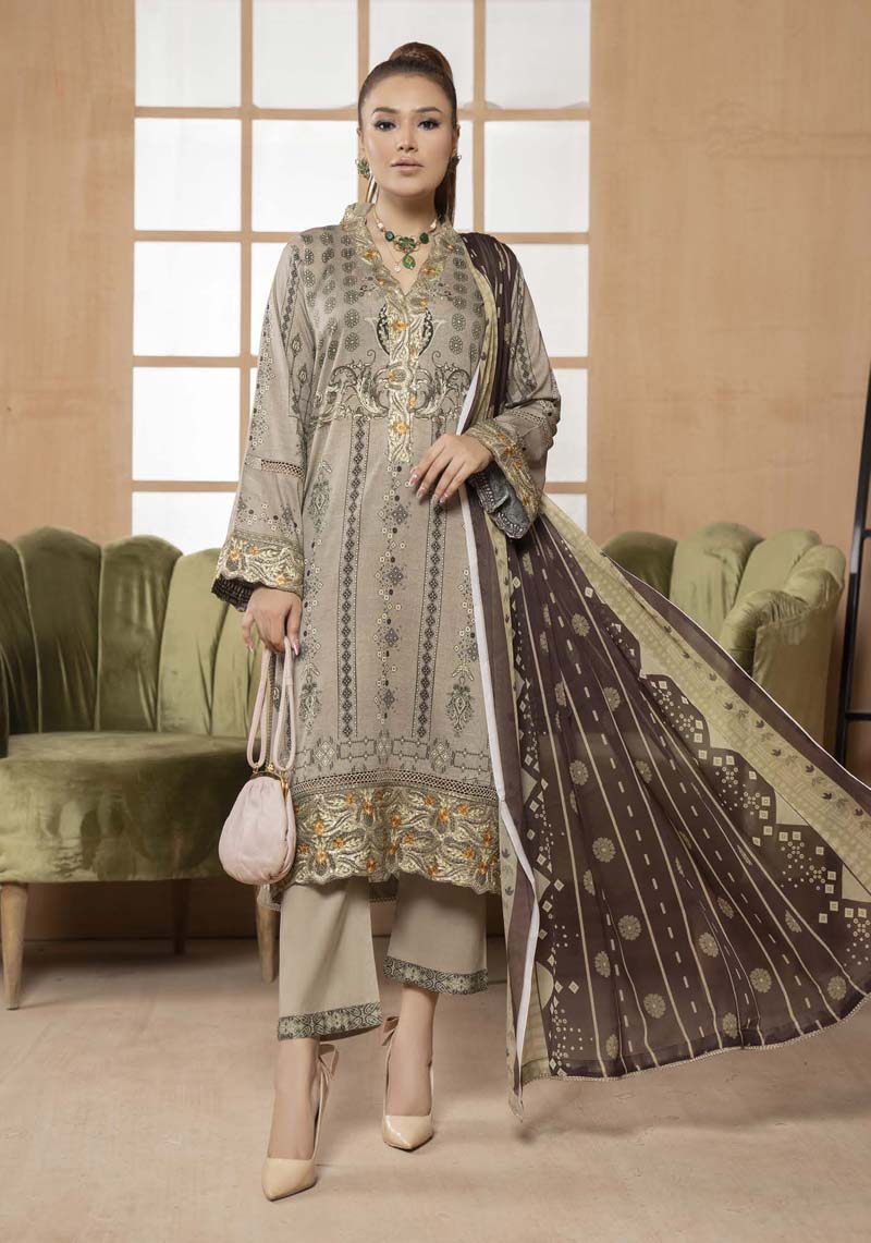Munira Embroidered Lawn Outfit with Chiffon Dupatta MSL05 - Desi Posh