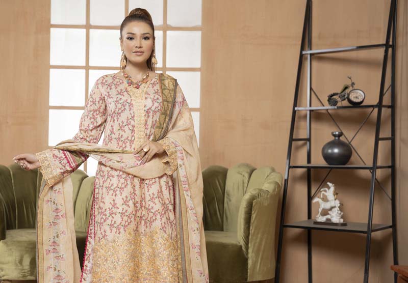 Munira Embroidered Lawn Outfit with Chiffon Dupatta MSL06 - Desi Posh