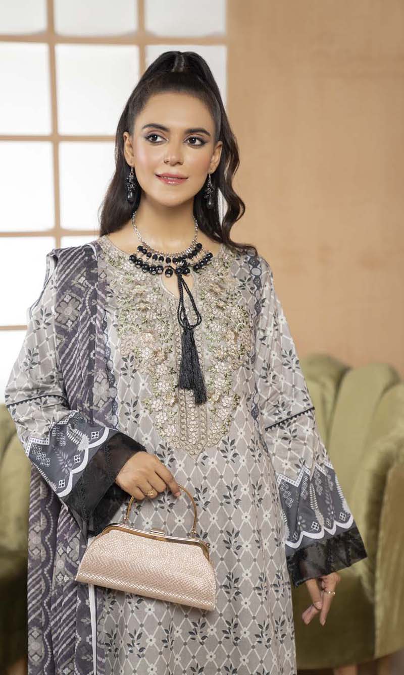 Munira Embroidered Lawn Outfit with Chiffon Dupatta MSL01 - Desi Posh