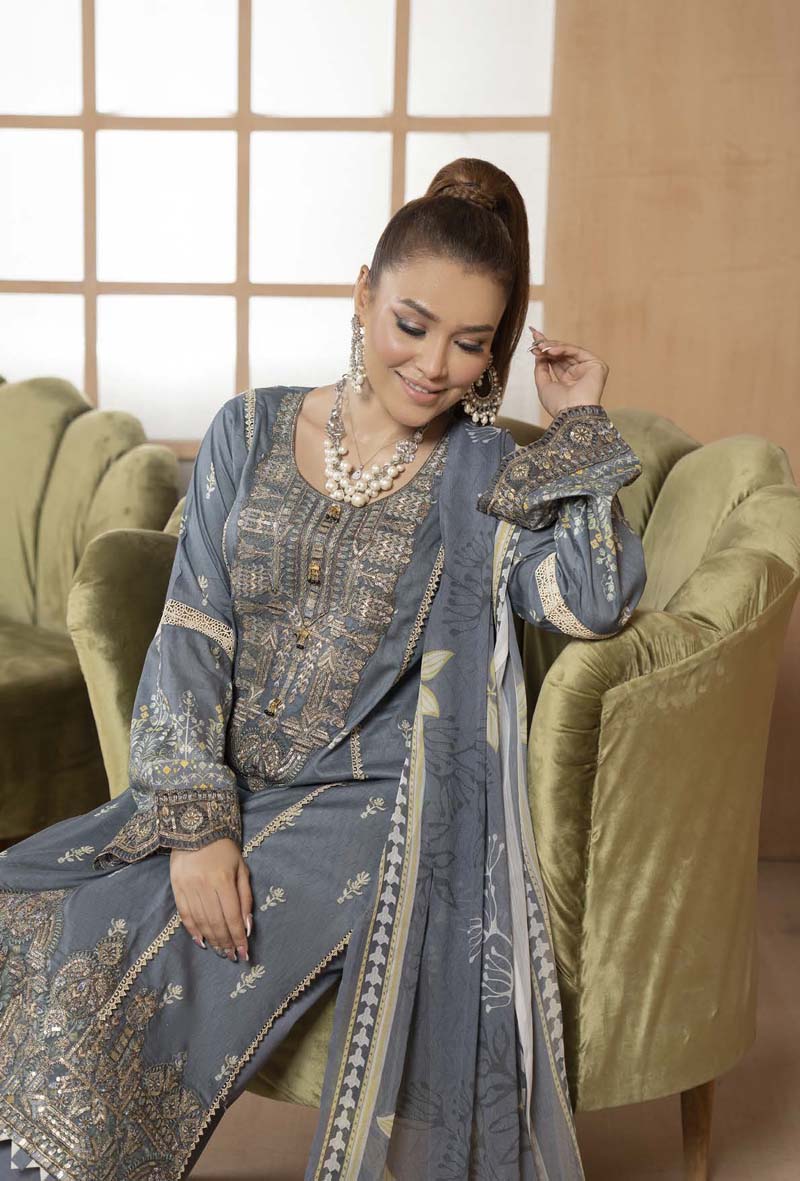 Munira Embroidered Lawn Outfit with Chiffon Dupatta MSL02 - Desi Posh