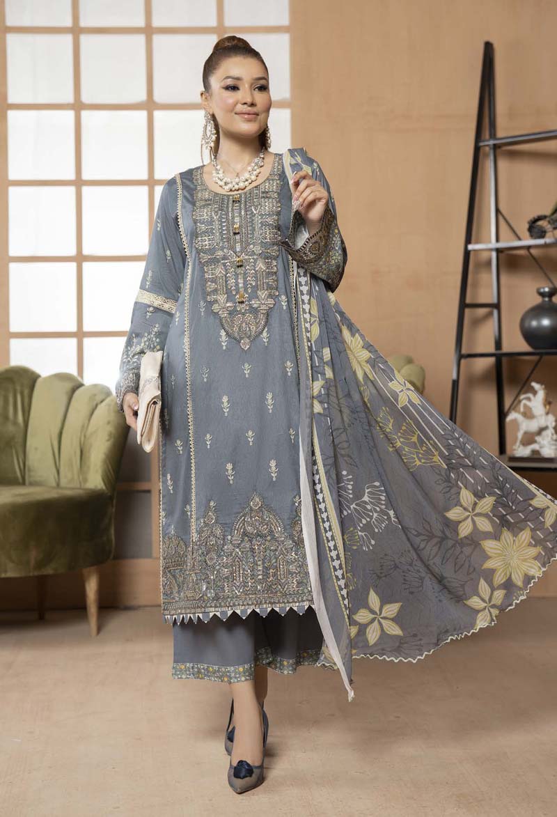Munira Embroidered Lawn Outfit with Chiffon Dupatta MSL02 - Desi Posh