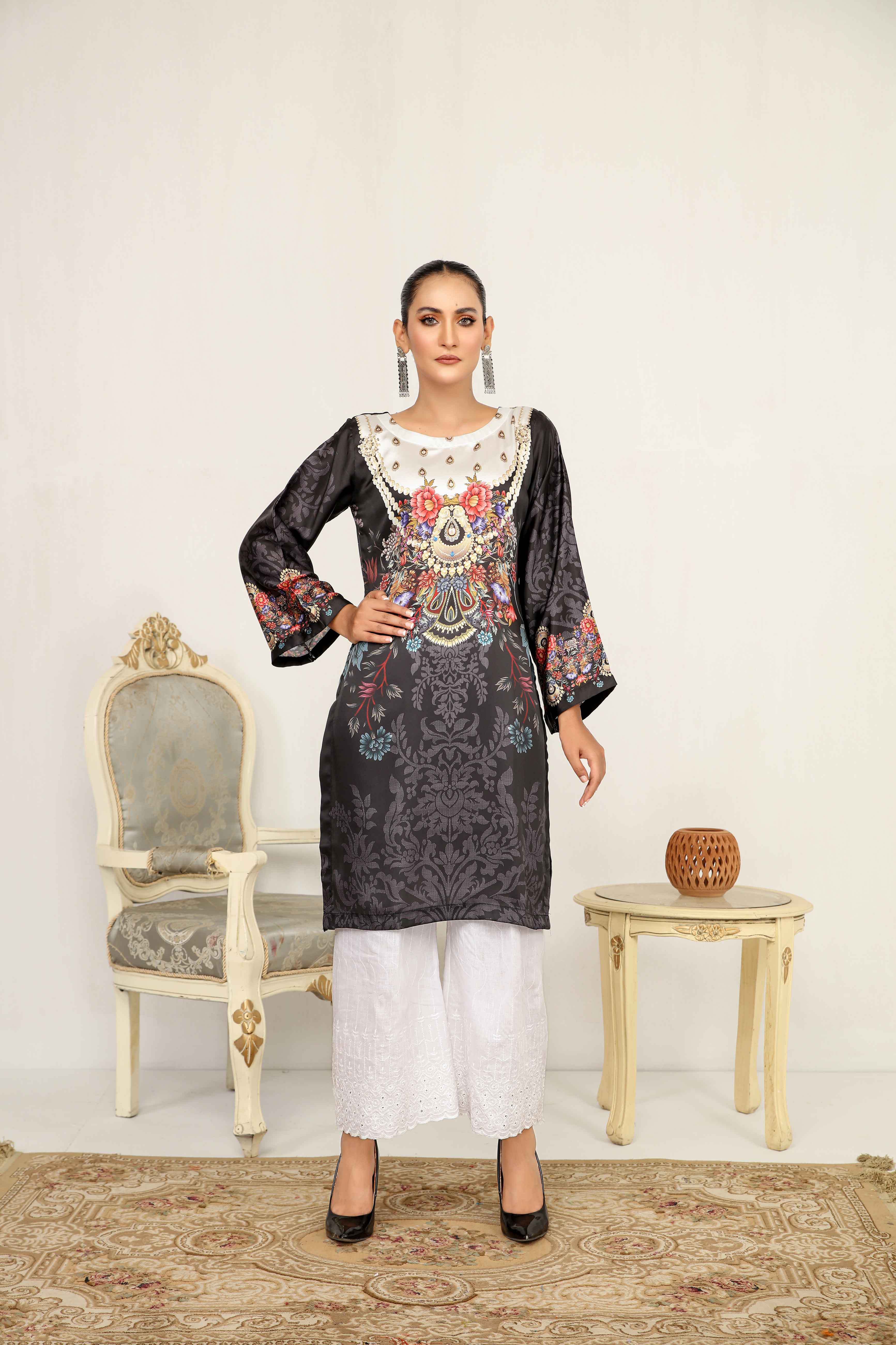 Limelight Pakistani Silk digital print Kurta SL06 - Desi Posh